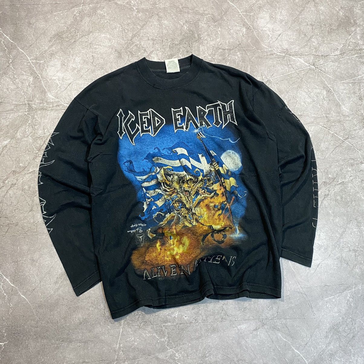 image of Band Tees x Iced Earth Vintage Iced Death Tee Long Sleeve 1999 in Black, Men's (Size Large)