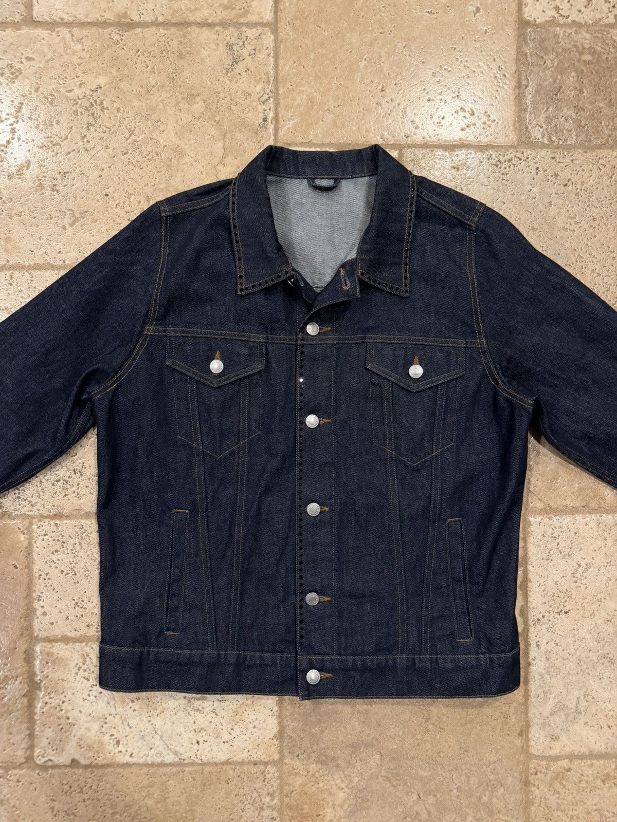 Dries Van Noten Dries Van Noten Rhinestoned Studd Navy Denim Trucker Jacket Size US L / EU 52-54 / 3 - 7 Thumbnail