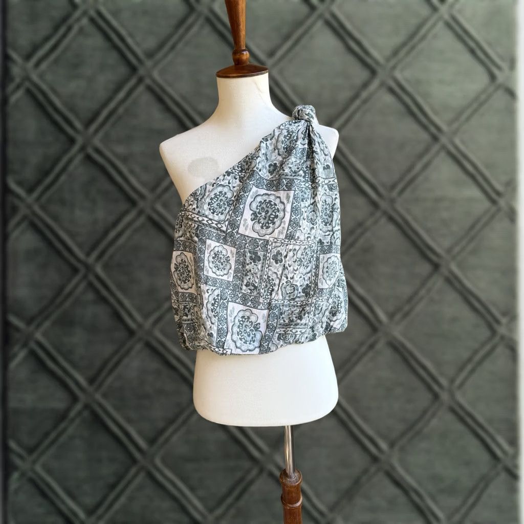 Abercrombie & Fitch Abercrombie & Fitch Women’s Tank Top L Green White Asymmetrical Crinkle Boho Shirt Womens Size L / US 10 / IT 46 - 1 Thumbnail