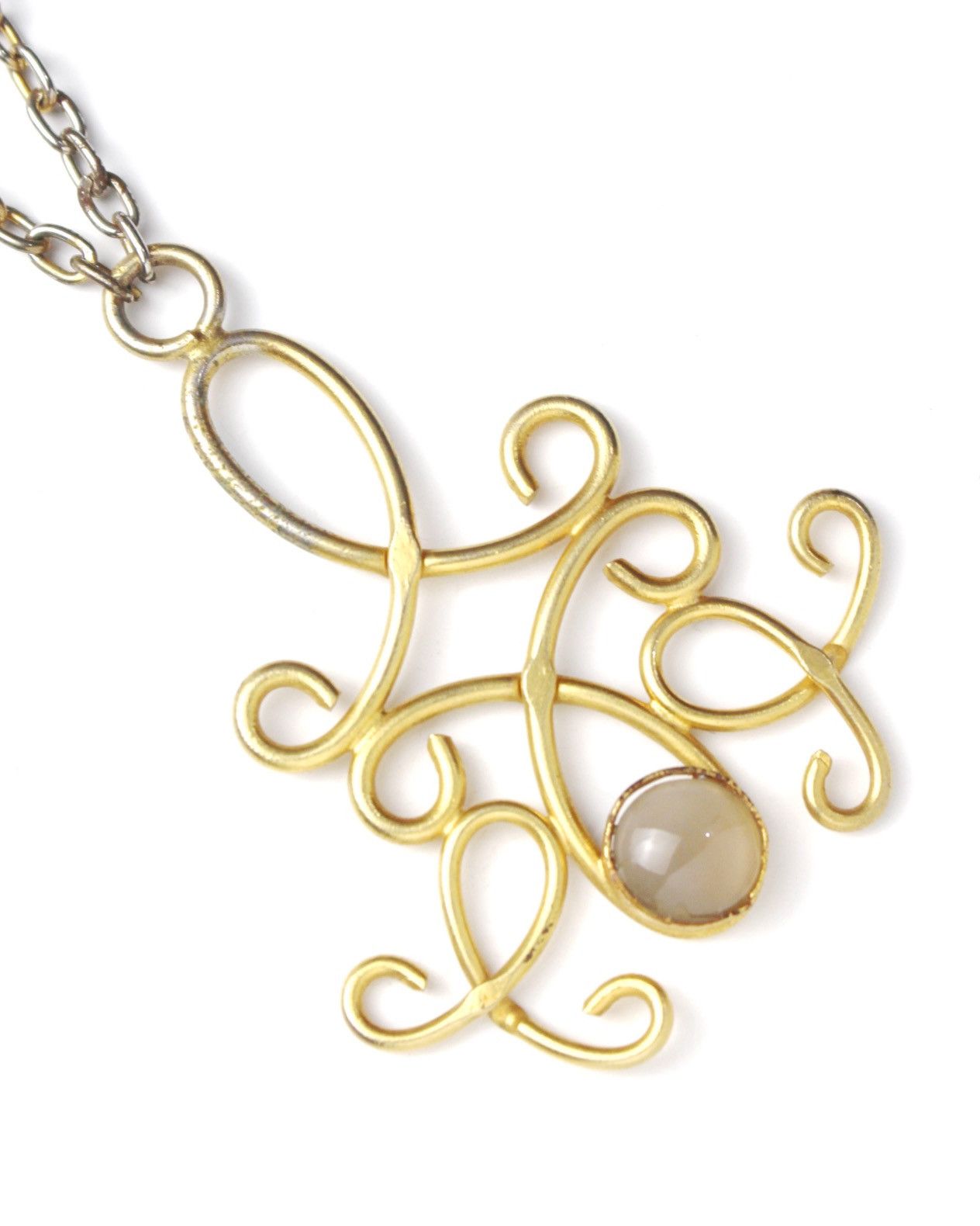 Designer 2000S ART NOUVEAU FILIGREE PENDANT CABOCHON STONE NECKLACE Size ONE SIZE - 3 Thumbnail