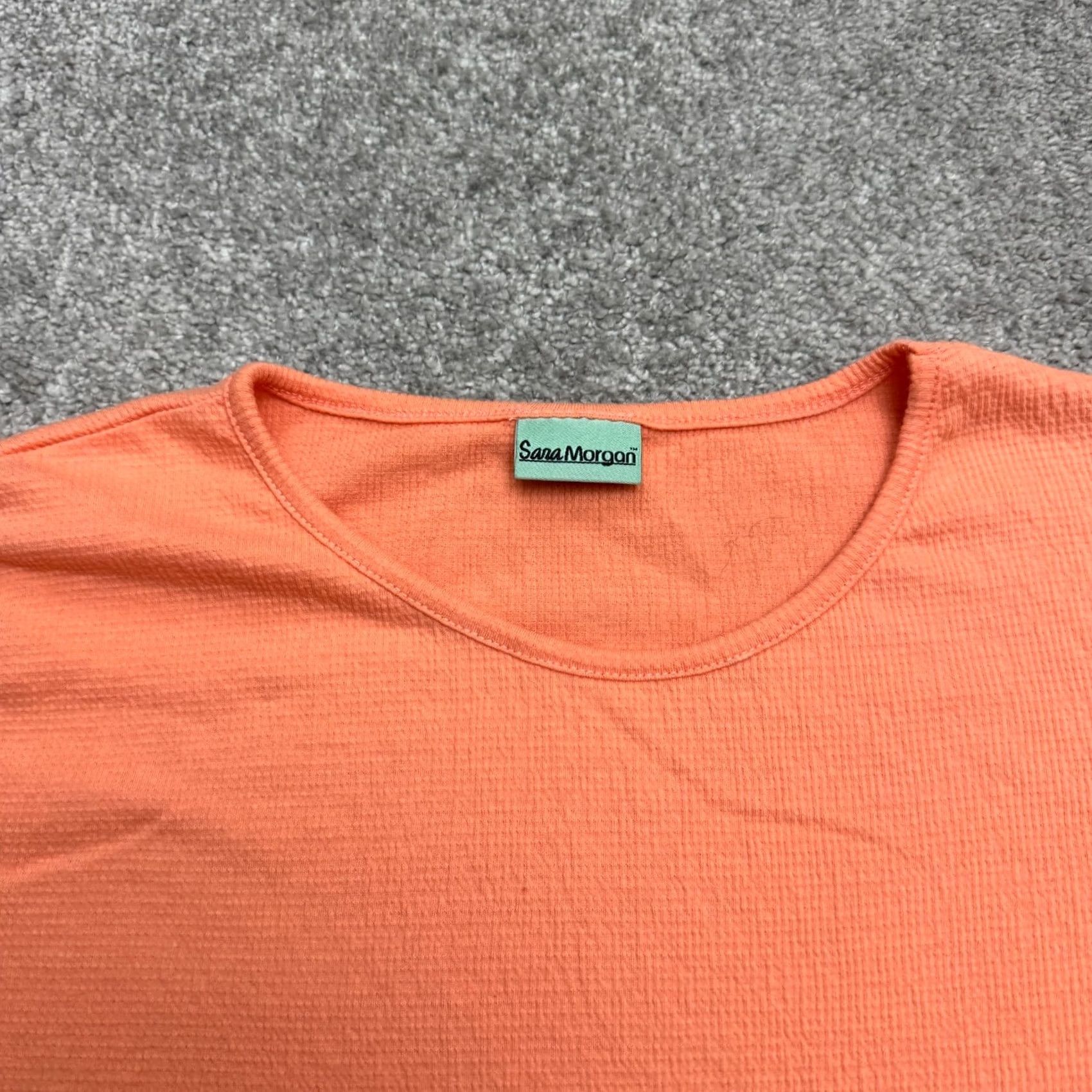 Vintage Sara Morgan Textured Basic T-Shirt Womens Large Orange Short Sleeve Crew Tee Top Size L / US 10 / IT 46 - 3 Thumbnail