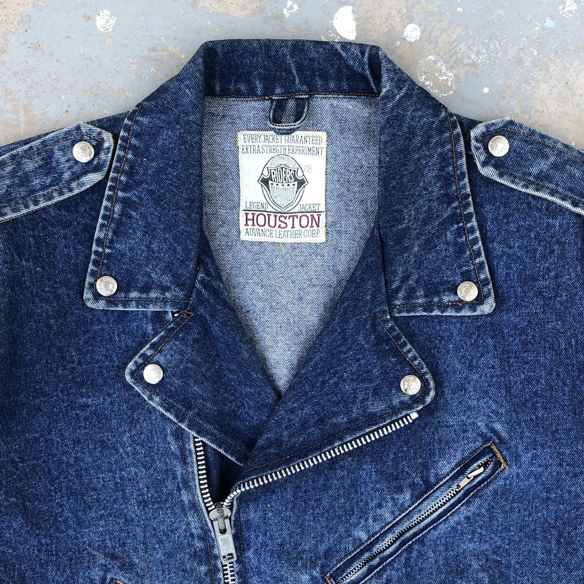 Vintage Vintage Houston Double Collar Riders Motorcycle Denim Jacket Size US M / EU 48-50 / 2 - 8 Thumbnail
