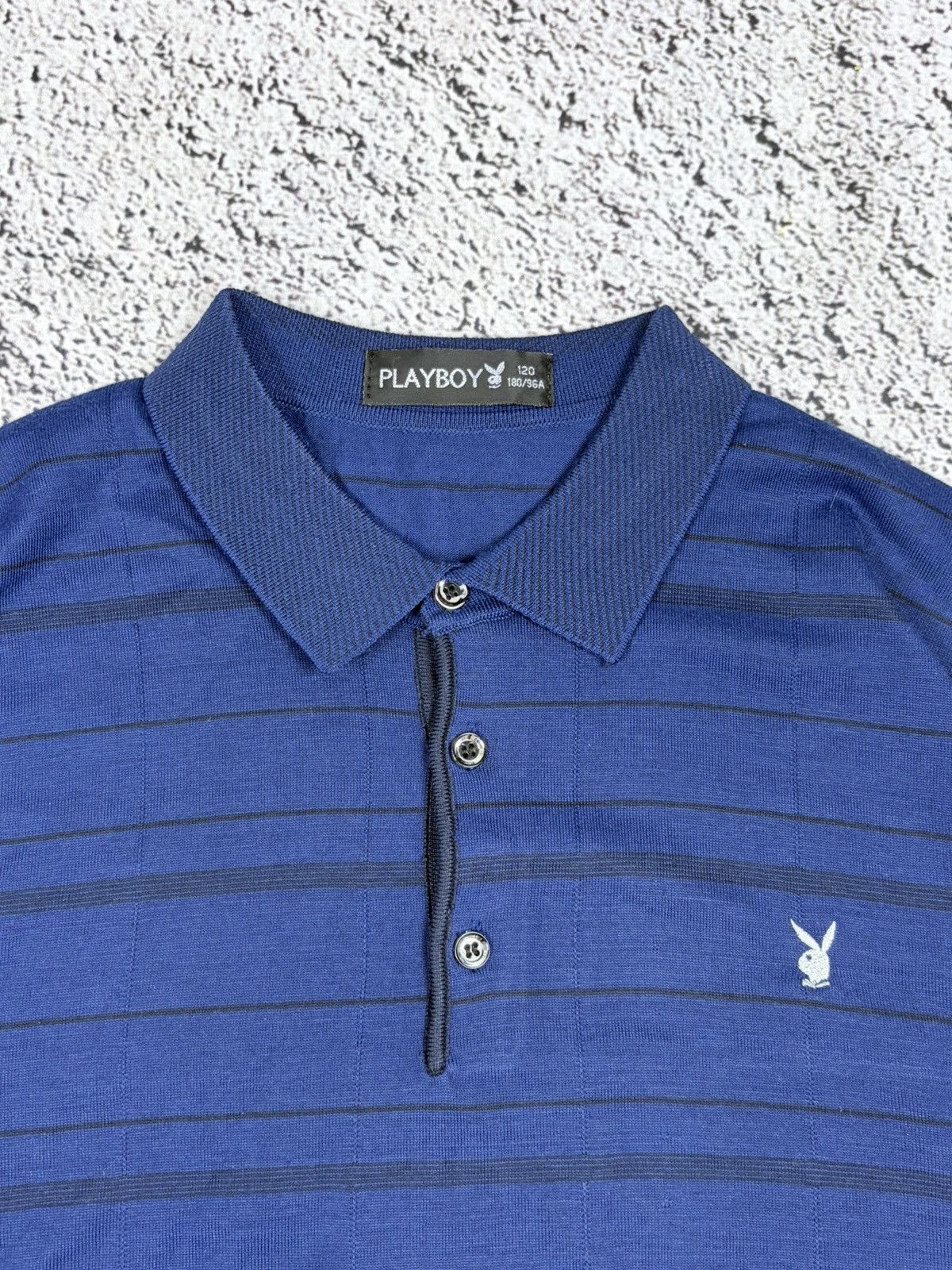 Playboy Playboy Vintage Style Striped Long Sleeve Polo Shirt Blue Size US M / EU 48-50 / 2 - 4 Thumbnail