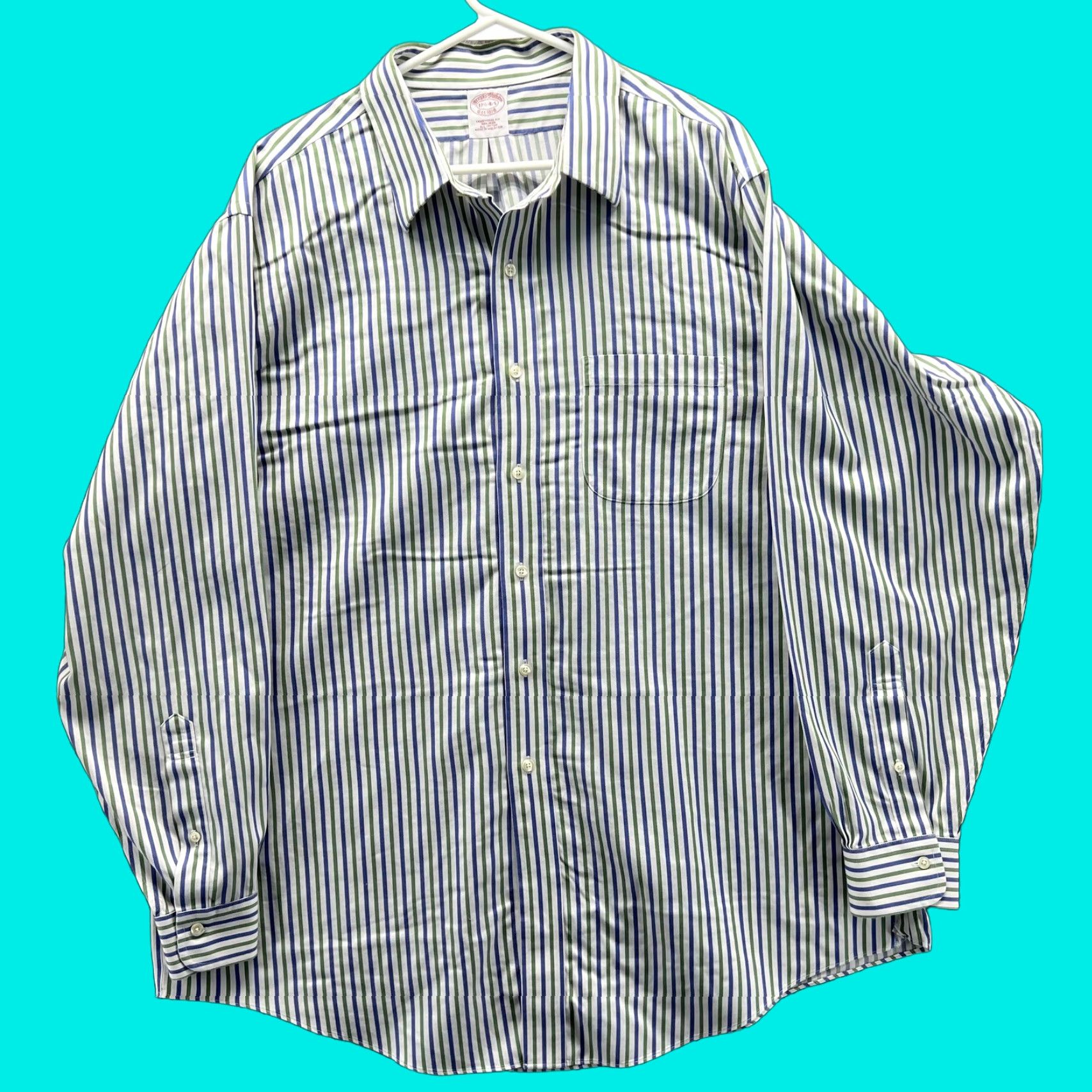 Brooks Brothers Brooks Brothers Dress Shirt Mens 17.5 4/5 Blue Stripe Non Iron Classic Fit Shirt Mens Neck 17.5 Size 48R - 1 Thumbnail