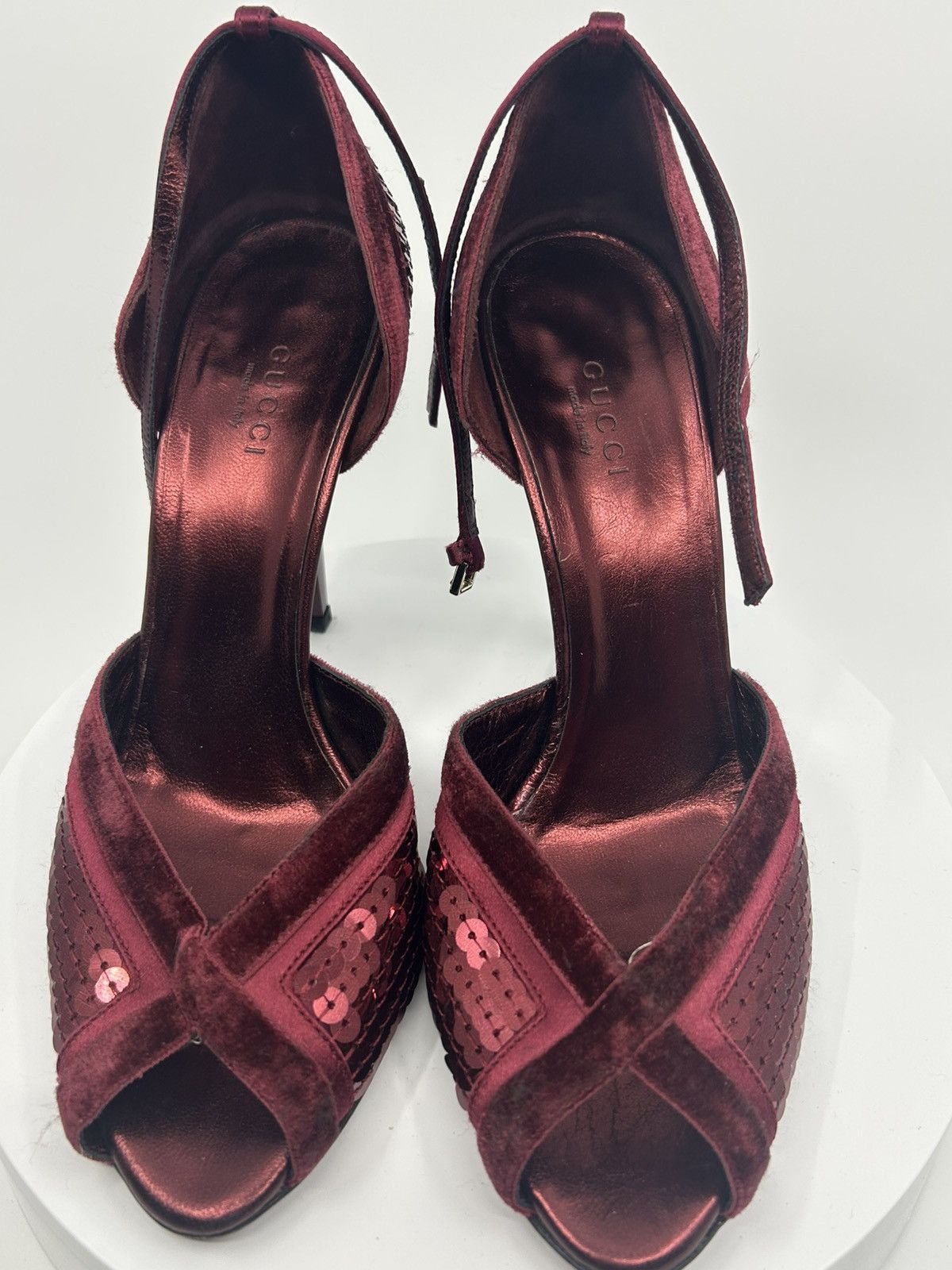 Gucci Tom Ford for Gucci burgundy red sequin and velvet heels Size US 7 / IT 37 - 2 Thumbnail