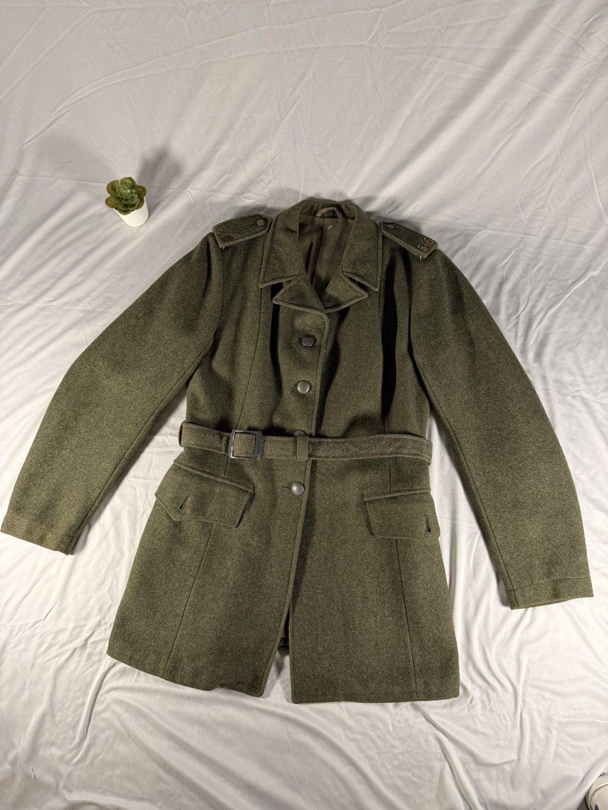 WW2 Swedish Army 1944 Green Wool Trench Coat Soderbergs XS