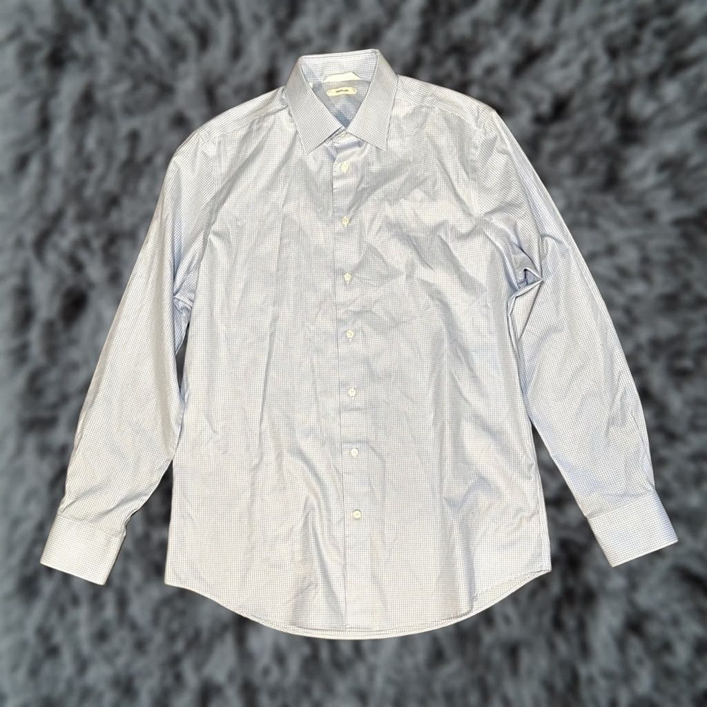 Suitsupply VINTAGE Suitsupply Traveller Slim Fit Gingham Checkered Long Sleeve Button Down 16/41 Mens L Light Blue White Cotton 100% BMS8579 Size US L / EU 52-54 / 3 - 1 Thumbnail