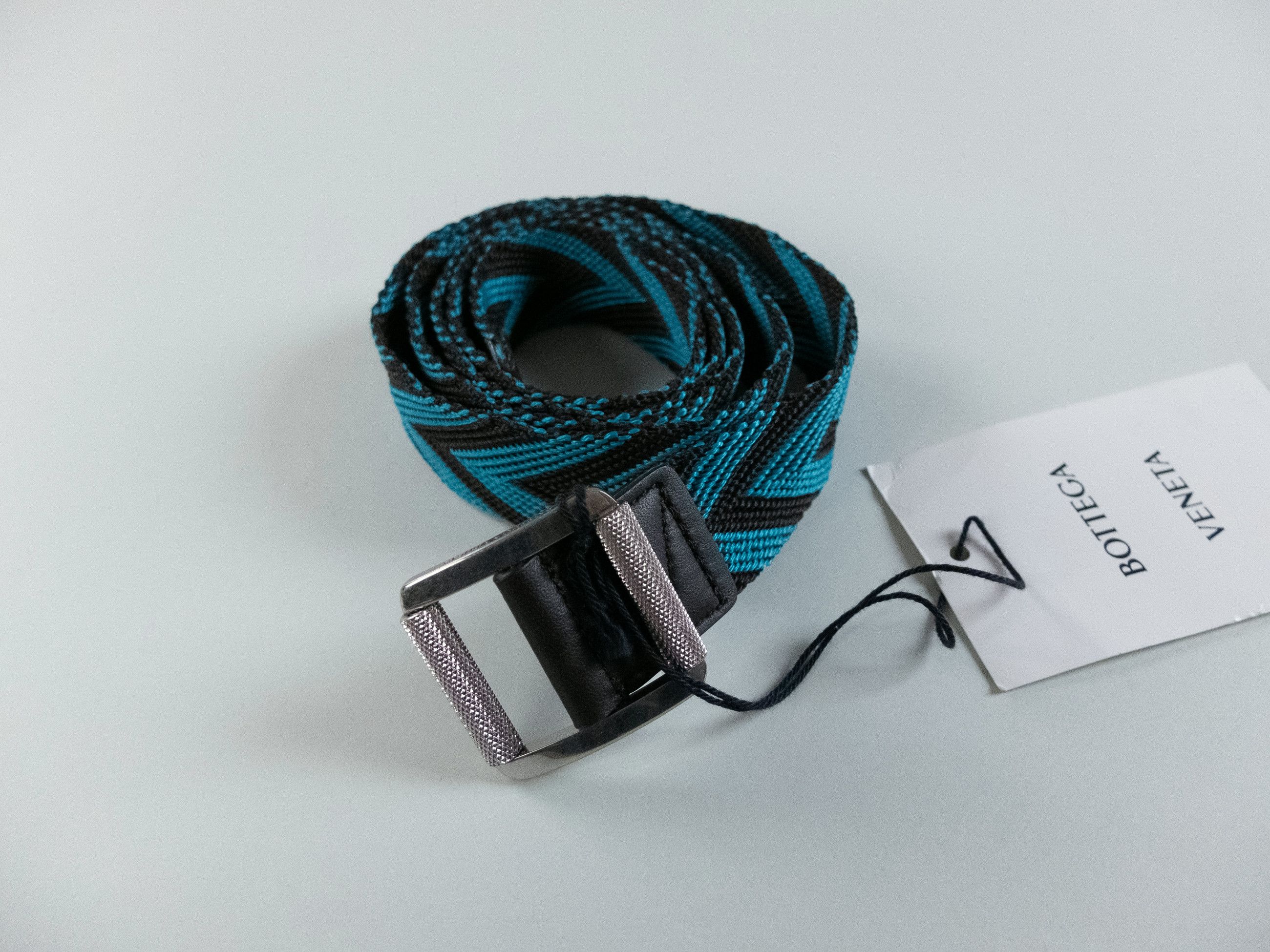 Bottega Veneta BOTTEGA VENETA fondant & blue chevron woven fabric belt 105 Size 40 - 4 Thumbnail