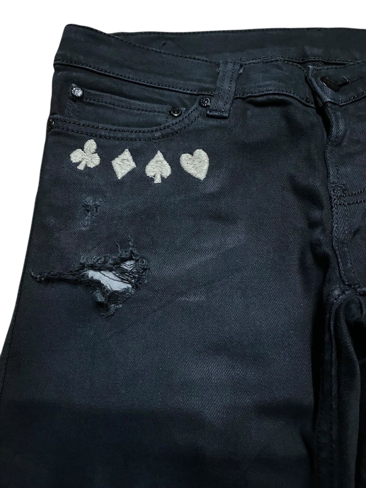 Japanese Brand Edgy Black RNA inc Ripped Ace Card Embroidery Skinny Jeans Size US 31 - 7 Thumbnail
