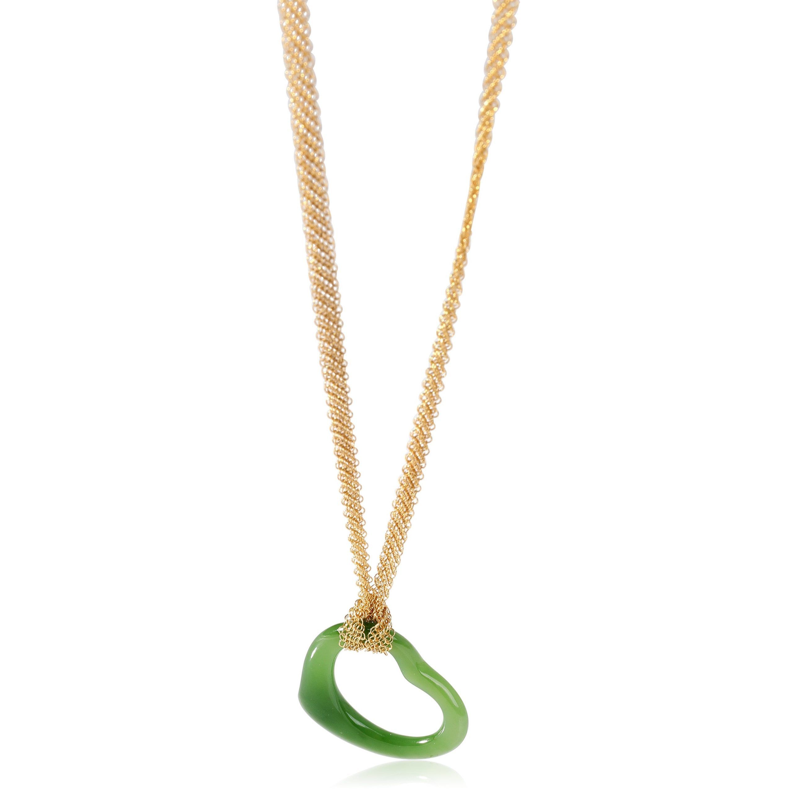 image of Tiffany Co Tiffany & Co. Elsa Peretti Green Jade Open Heart Pendant In 18K Yellow Gold, Women's