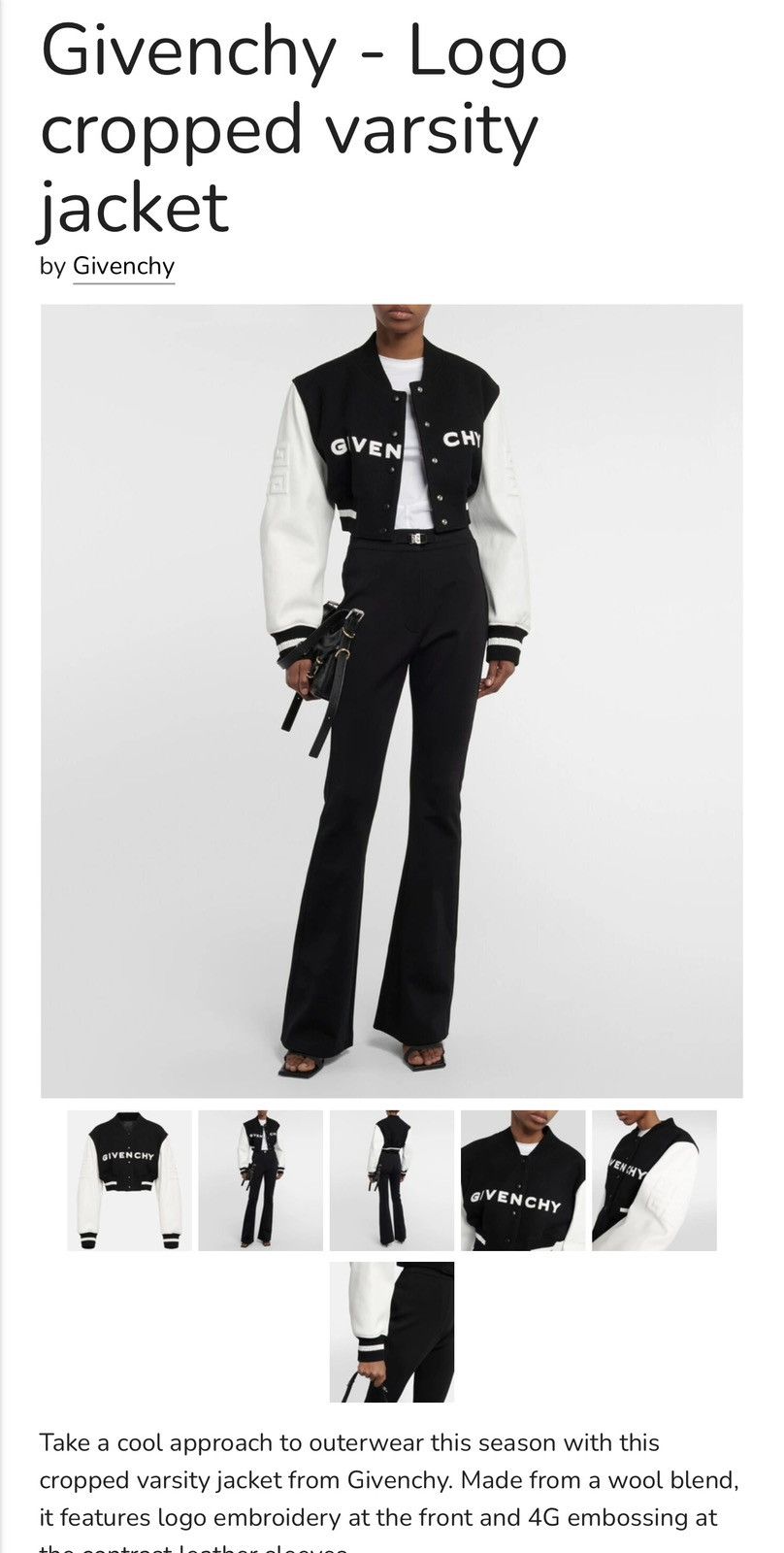 Givenchy Givenchy Cropped Varsity Jacket Black/White – Worn Once Size XS / US 0-2 / IT 36-38 - 9 Thumbnail