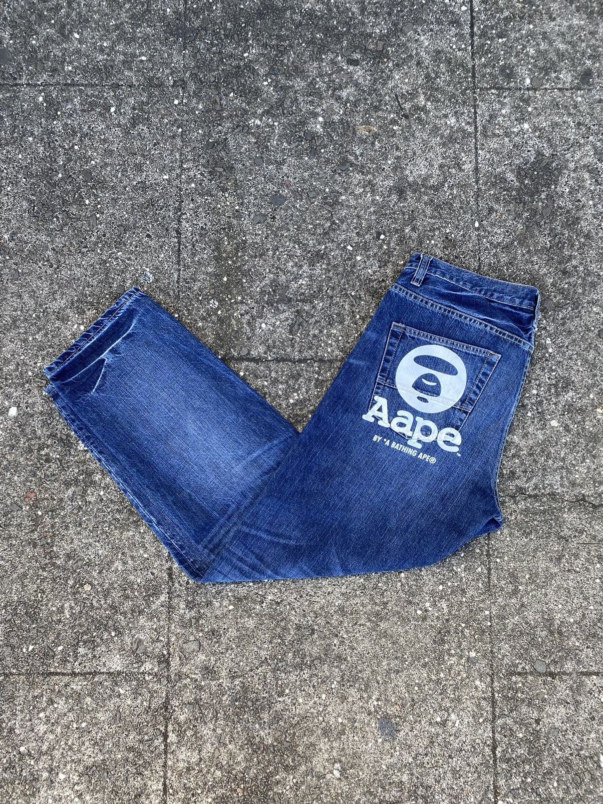 image of Aape Logo Denim Pants in Blue, Men's (Size 36)