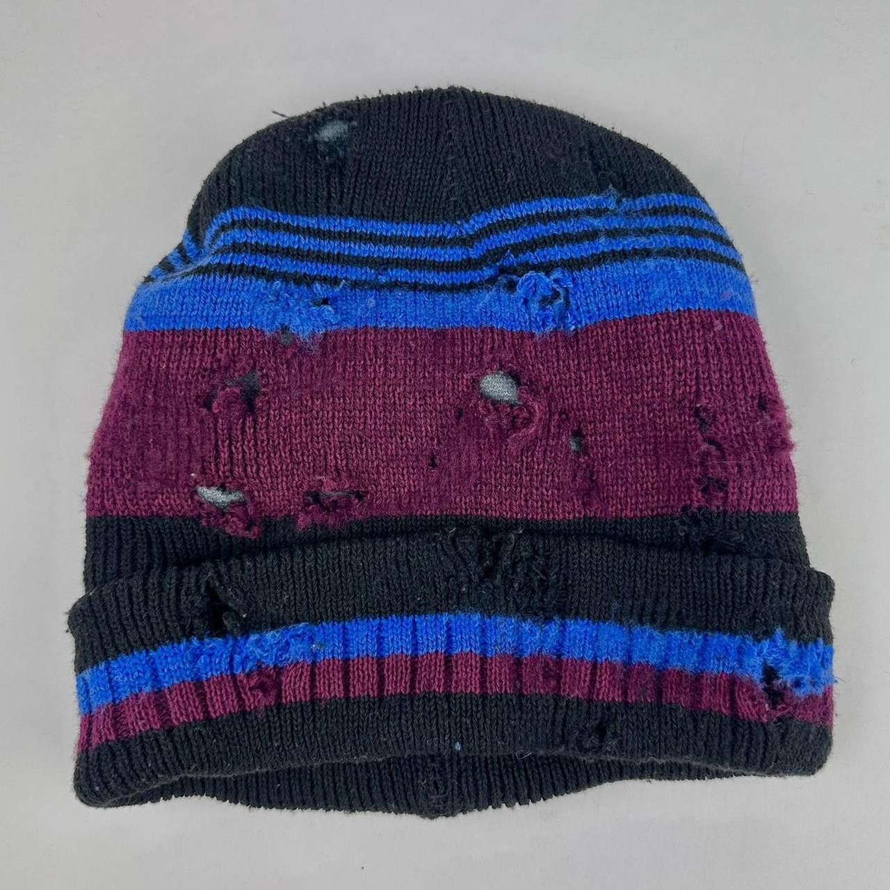 Other ASTROBOI* Burgundy/Black/Blue Striped Grunge Beanie Size ONE SIZE - 4 Thumbnail