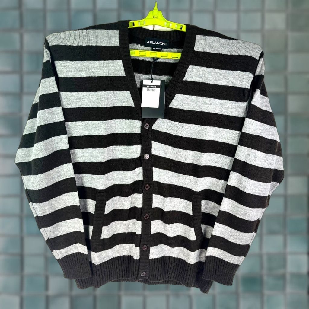 Vintage Ablanche Striped Cardigan Sweater Mens 3XL Gray V-Neck Long Sleeve with Pockets Size US XXL / EU 58 / 5 - 1 Thumbnail