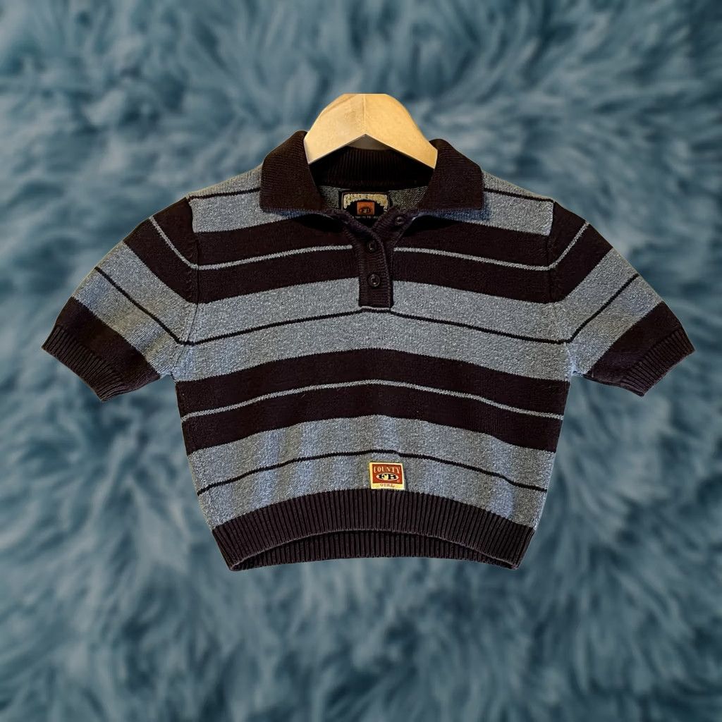 Vintage FB County Polo Shirt Womens XS Crop Top Striped Knit Short Sleeve Collared Polo Breathable Lightweight Gray Cropped Womens XS Size XS / US 0-2 / IT 36-38 - 1 Thumbnail