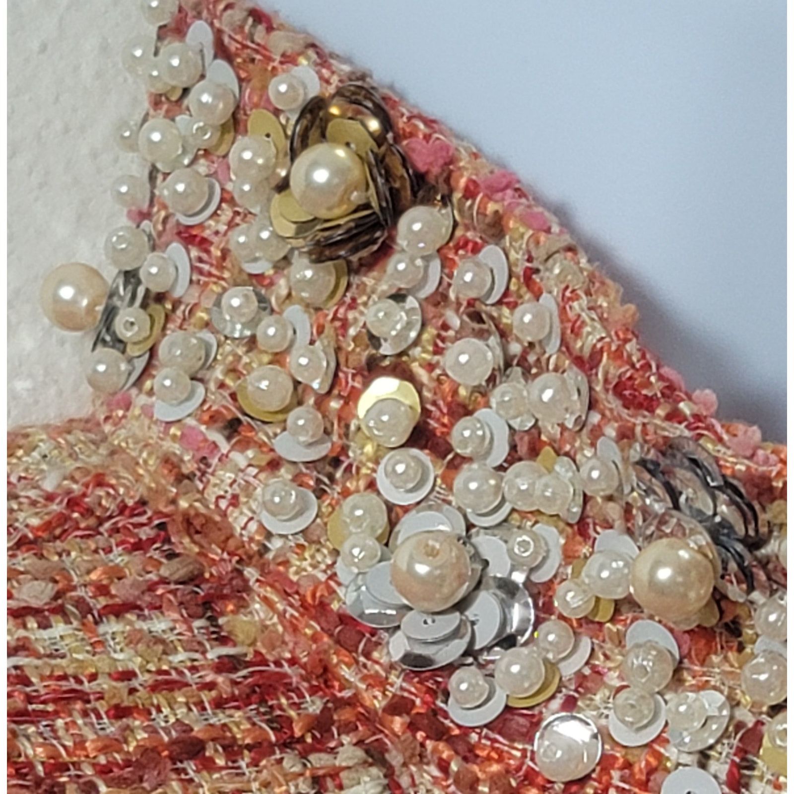 Chicos Chico's Orange Red Embellished Tweed Blazer 2 Large Lined Size L / US 10 / IT 46 - 2 Thumbnail