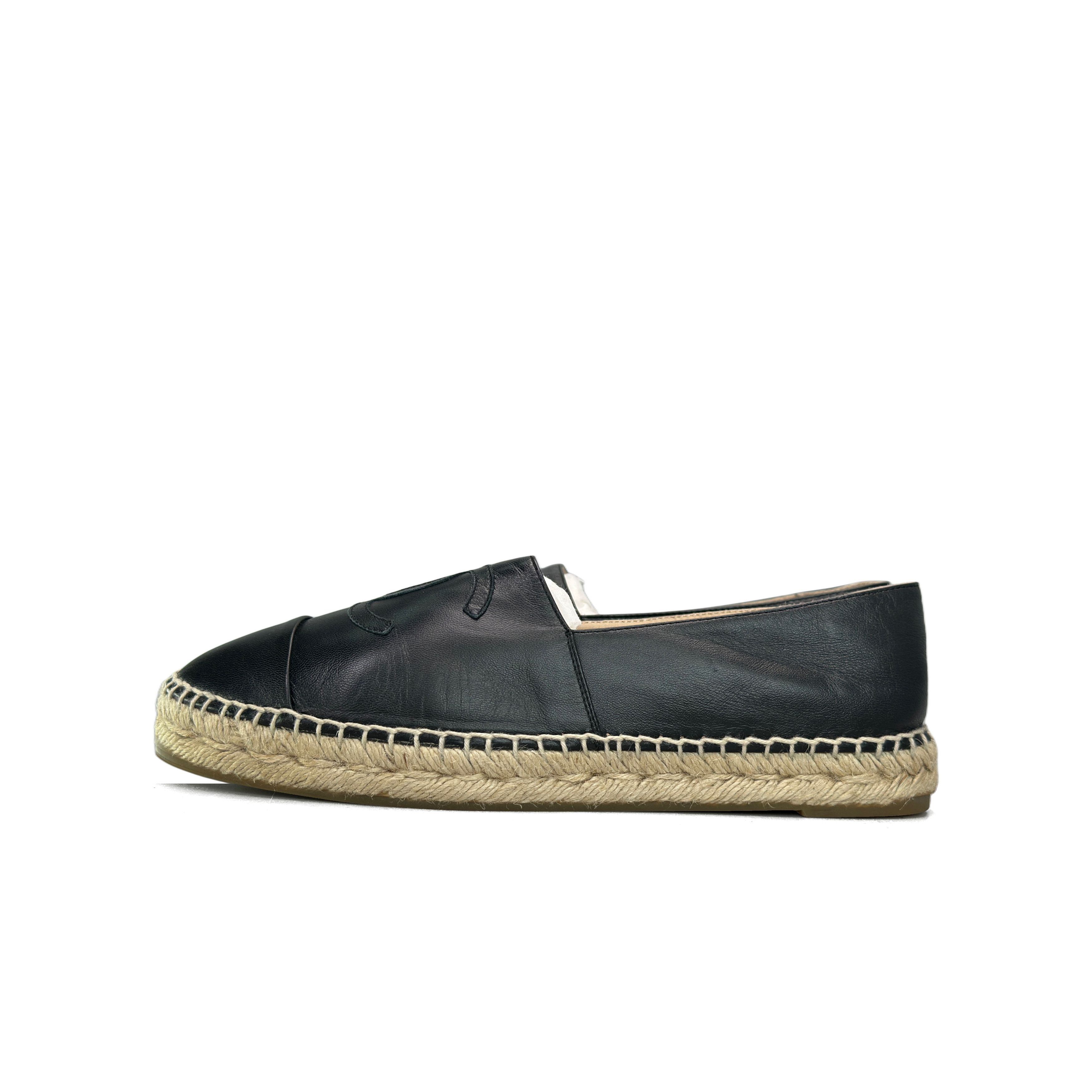 Chanel CHANEL Black Leather CC Logo Espadrilles Size 40 Size US 9 / IT 39 - 1 Thumbnail