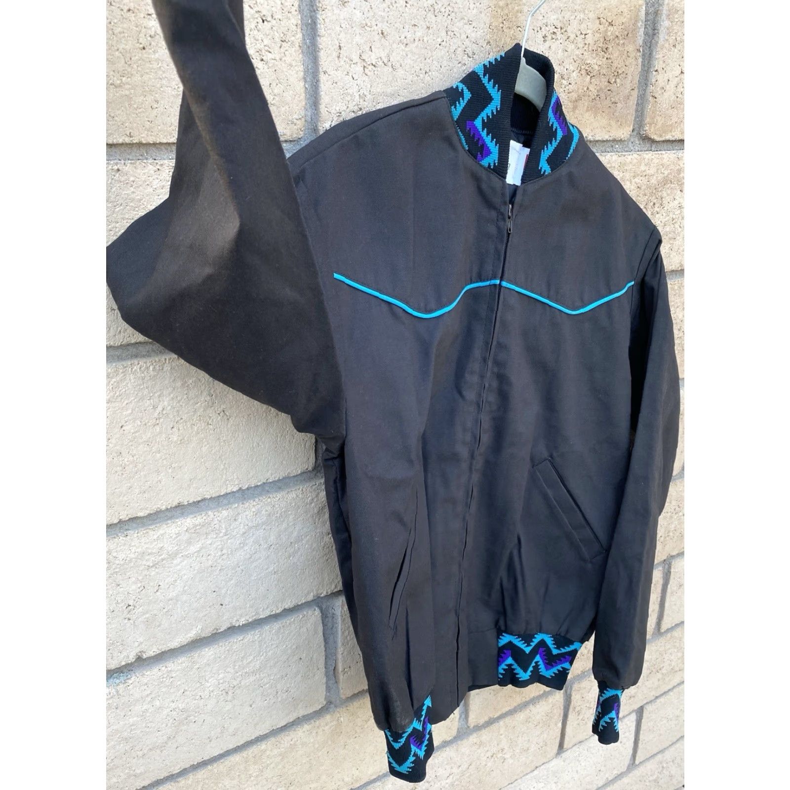 Vintage VINTAGE Stitch Design Jacket Western Cowboy Western Jacket M Mens Black Cotton Blend Zip Bomber Geometric Southwest Pattern 90s ca Sonora Size US M / EU 48-50 / 2 - 7 Thumbnail