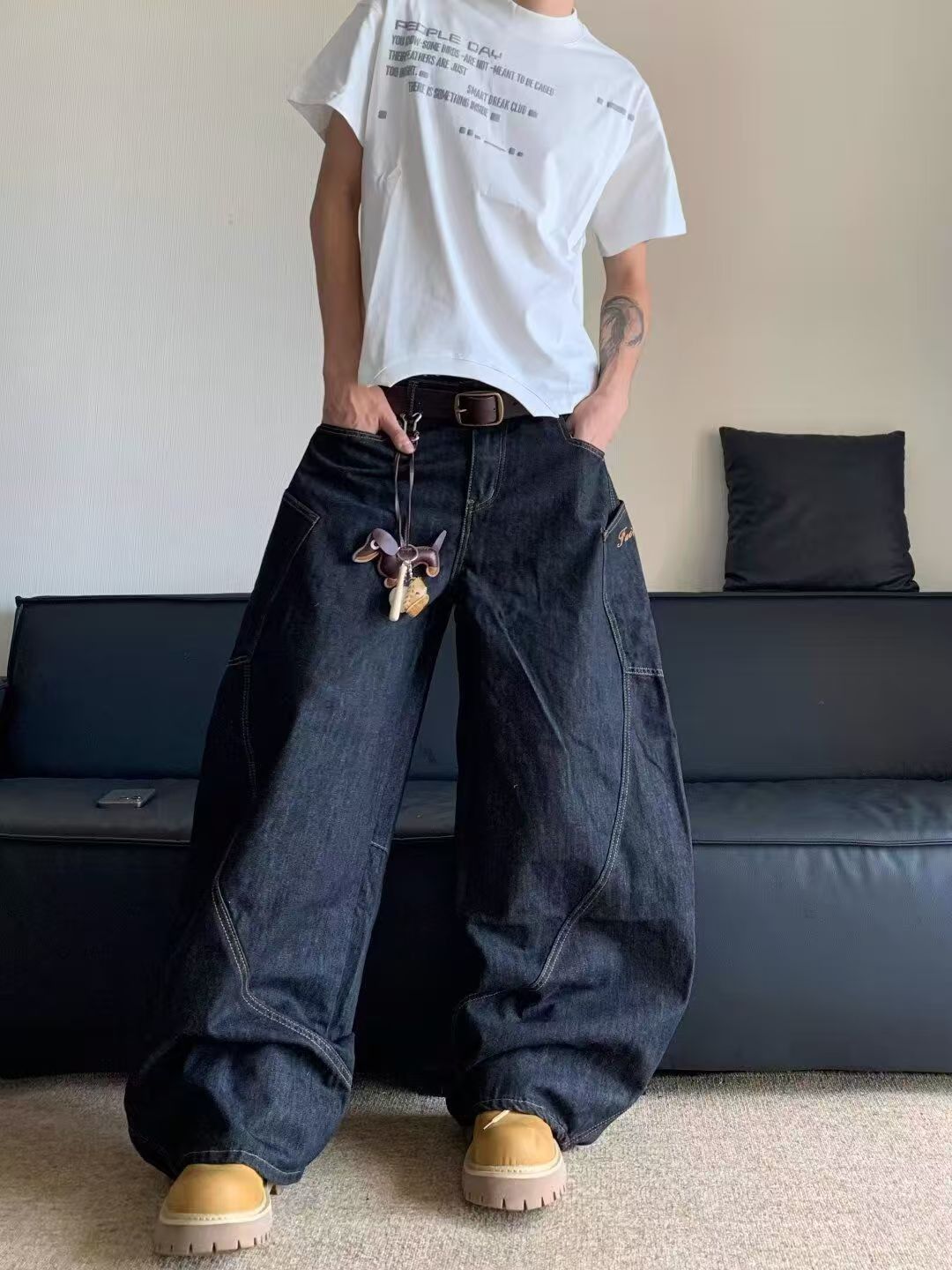 Jean Black casual retro multi-pocket curved jeans Size US 32 / EU 48 - 1 Thumbnail