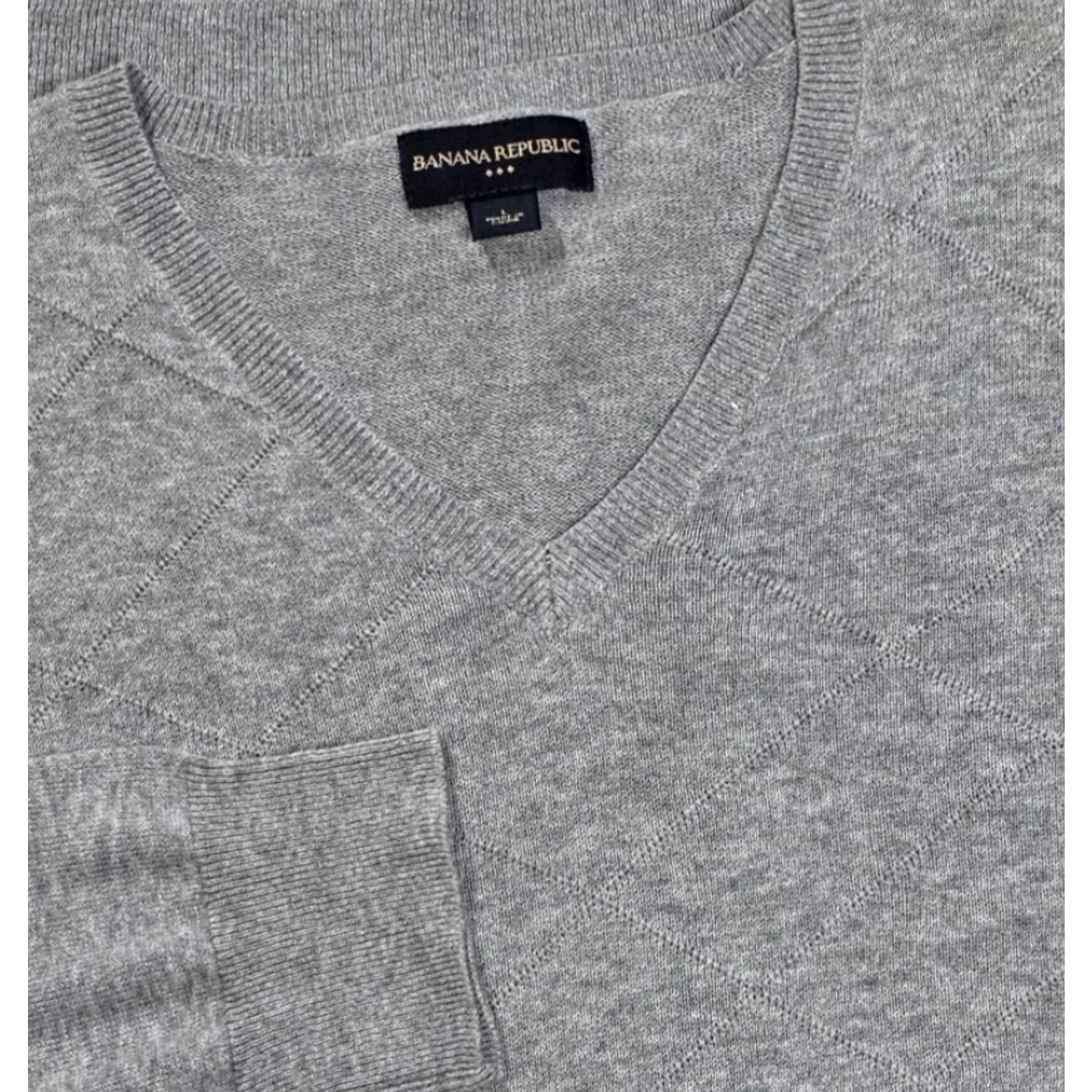 Banana Republic VINTAGE Banana Republic Sweater Mens L Gray Argyle Diamond Long Sleeve Cotton V-Neck Pullover Knit Shirt Men Size US L / EU 52-54 / 3 - 2 Thumbnail