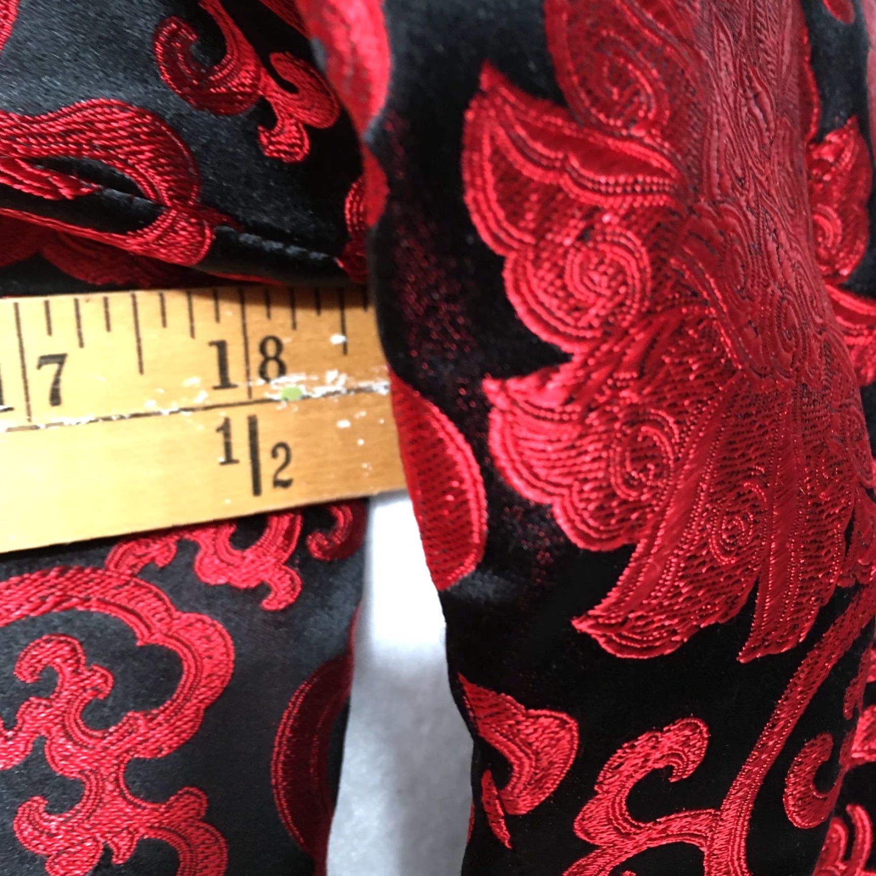 Vintage yunzhijun Women's Blazer XL Red Brocade Silk Blend Long Sleeve Button Front Casual Formal Vintage Style Spring Fall Summer? Size XL / US 12-14 / IT 48-50 - 4 Thumbnail