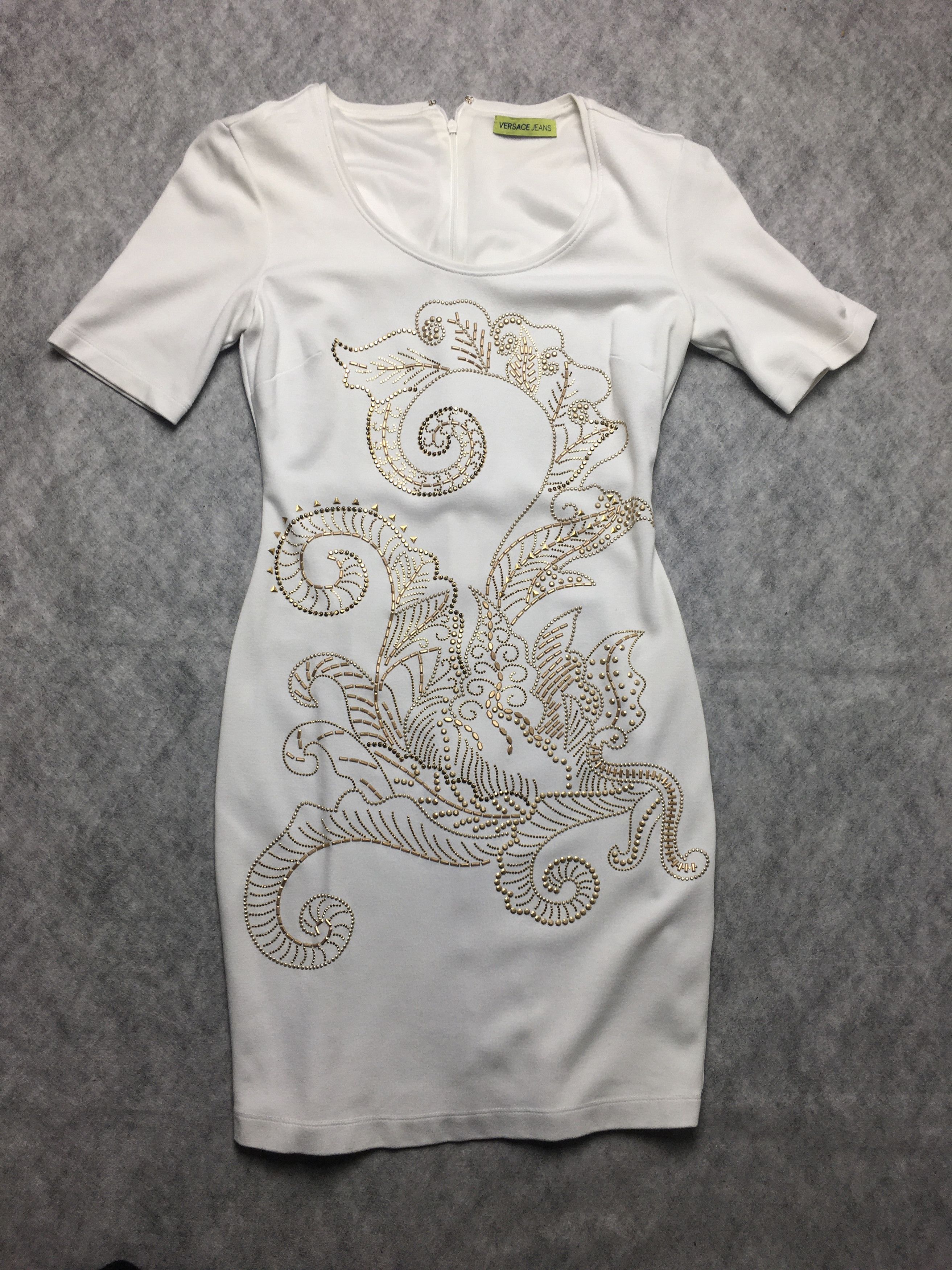 Versace Versace Jeans White Baroque Studded Paisley Dress Size S / US 4 / IT 40 - 7 Thumbnail