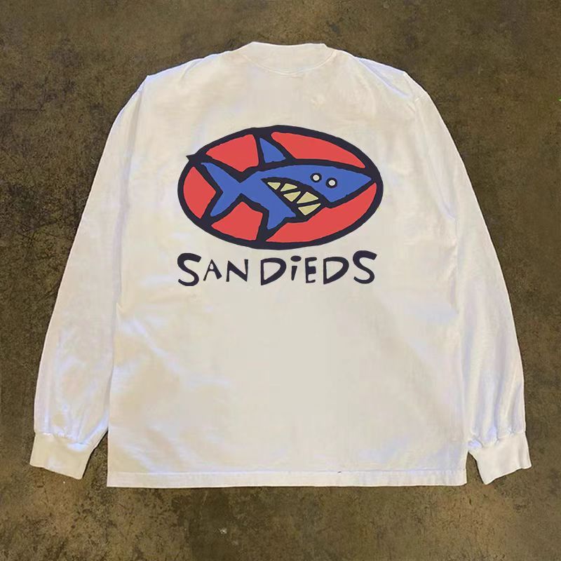 Designer × Japanese Brand Shark pattern white casual retro long sleeve tee Size US L / EU 52-54 / 3 - 1 Thumbnail