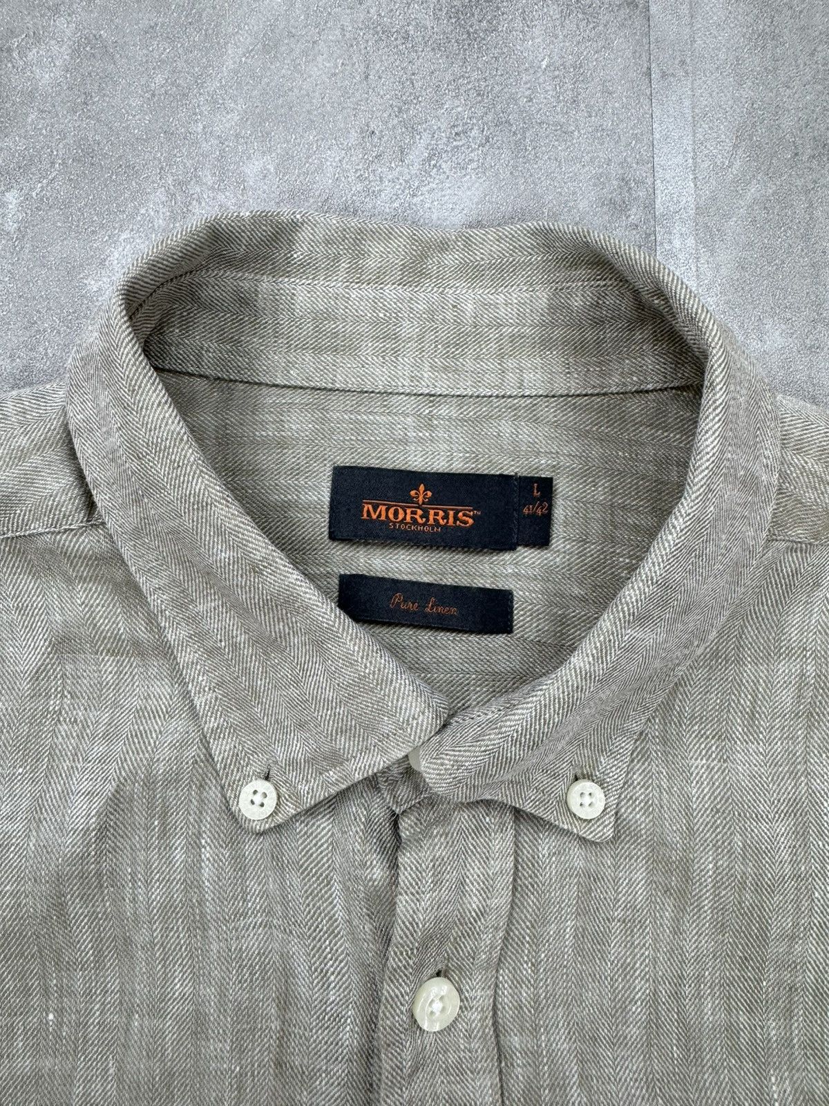 Morris MORRIS Pure Linen Shirt Herringbone Button Up Long Sleeve Size US L / EU 52-54 / 3 - 10 Thumbnail