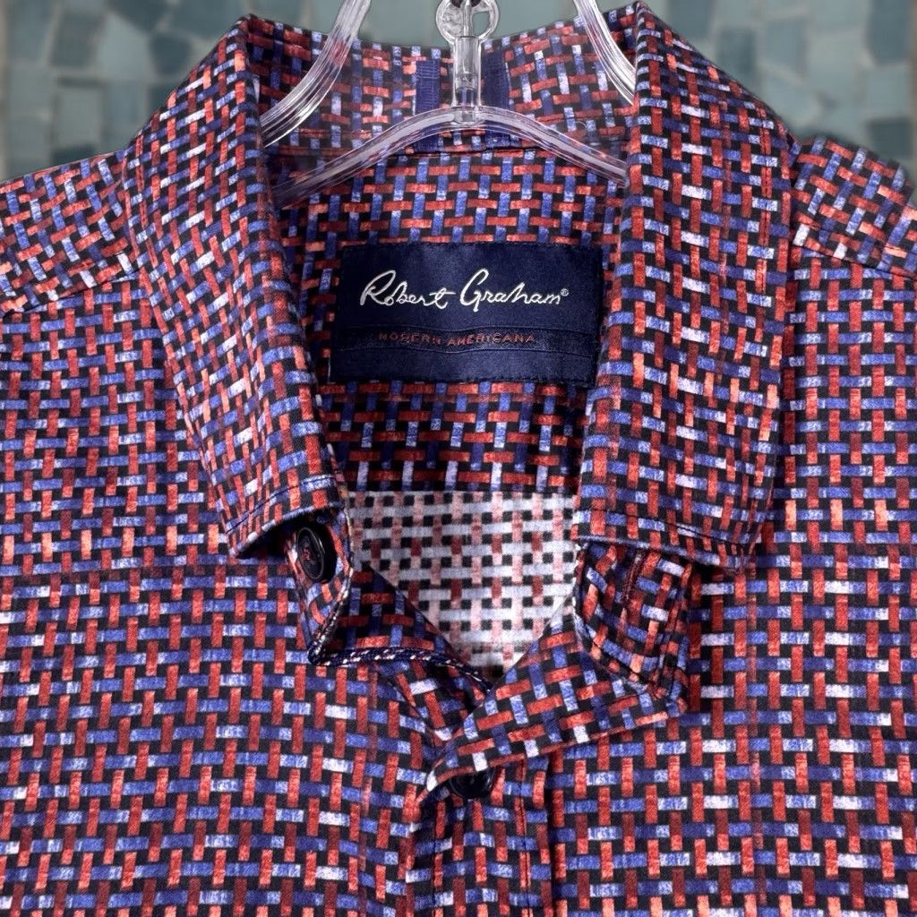 Robert Graham Robert Graham Shirt Mens S Tailored Fit Modern Americana Art AOP Geometric Long Sleeve Button-Up Red Cotton Vintage No Size US S / EU 44-46 / 1 - 1 Thumbnail