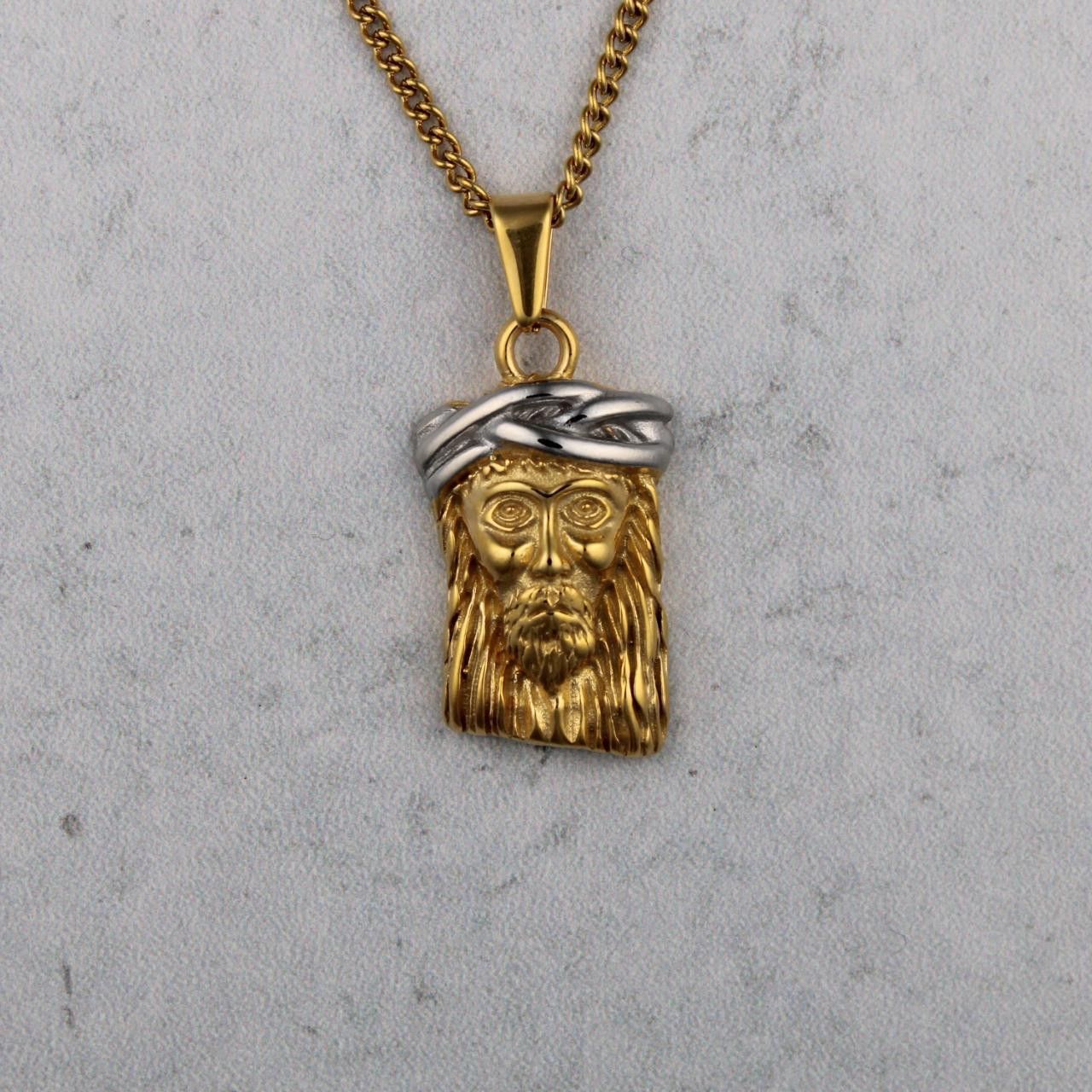 Gold Chain x Jewelry Gold Jesus Piece Pendant Chain Necklace, Men's