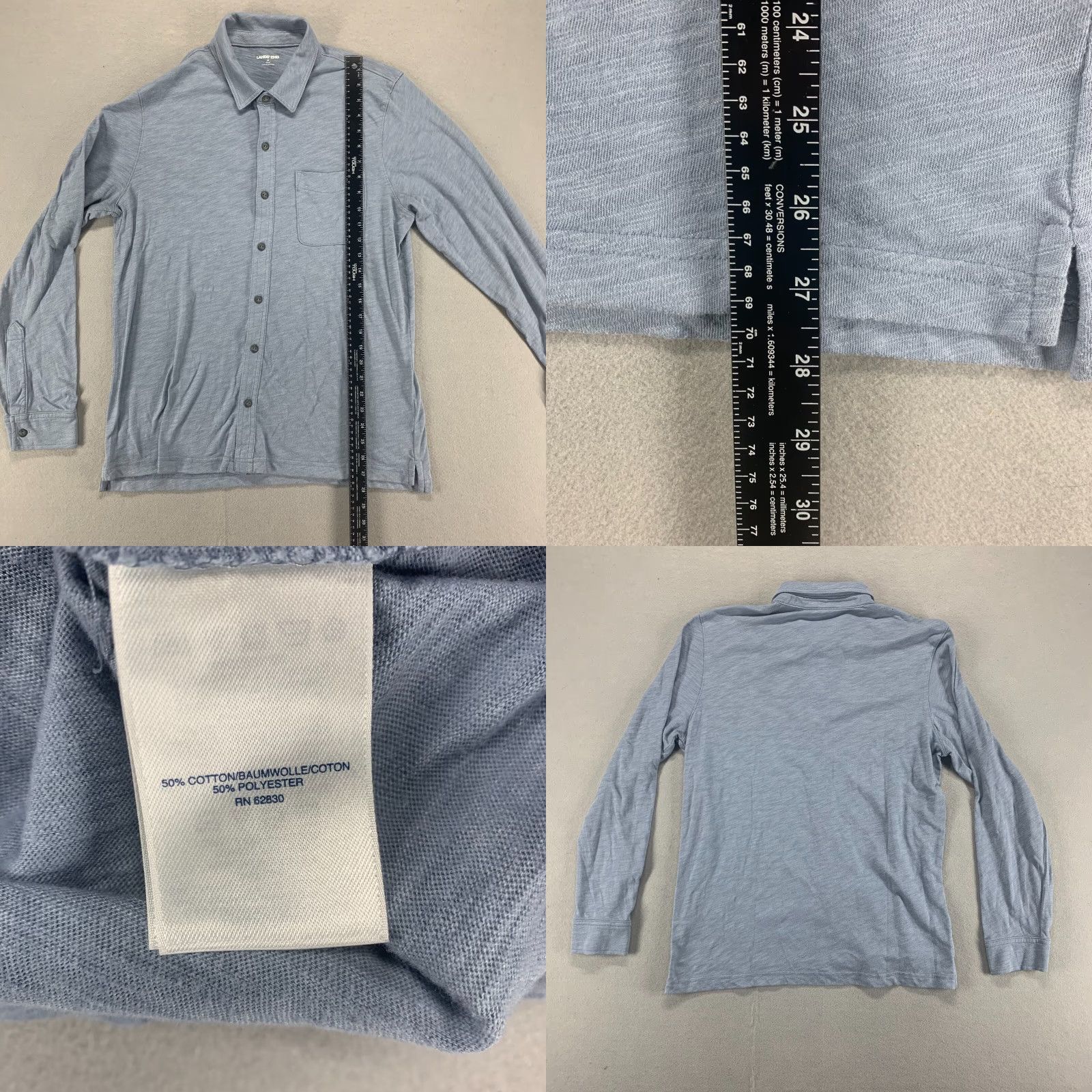 Lands' End Lands' End Shirt Mens Medium Blue Long Sleeve Pocket Button Up Polyester Size US M / EU 48-50 / 2 - 8 Thumbnail