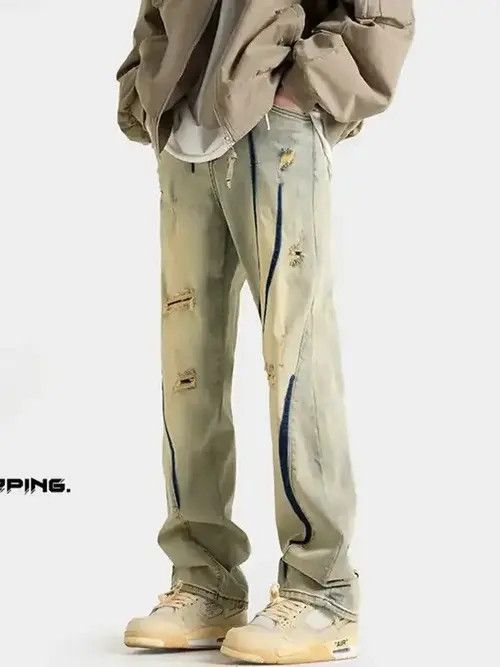 Designer Yellow mud color distressed jeans Size US 32 / EU 48 - 6 Thumbnail