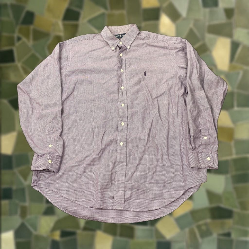 Ralph Lauren VINTAGE Ralph Lauren Yarmouth Shirt Mens L Purple Houndstooth Button-Down Polo Embroidered Check Cotton Classic Fit Size 42R - 1 Thumbnail