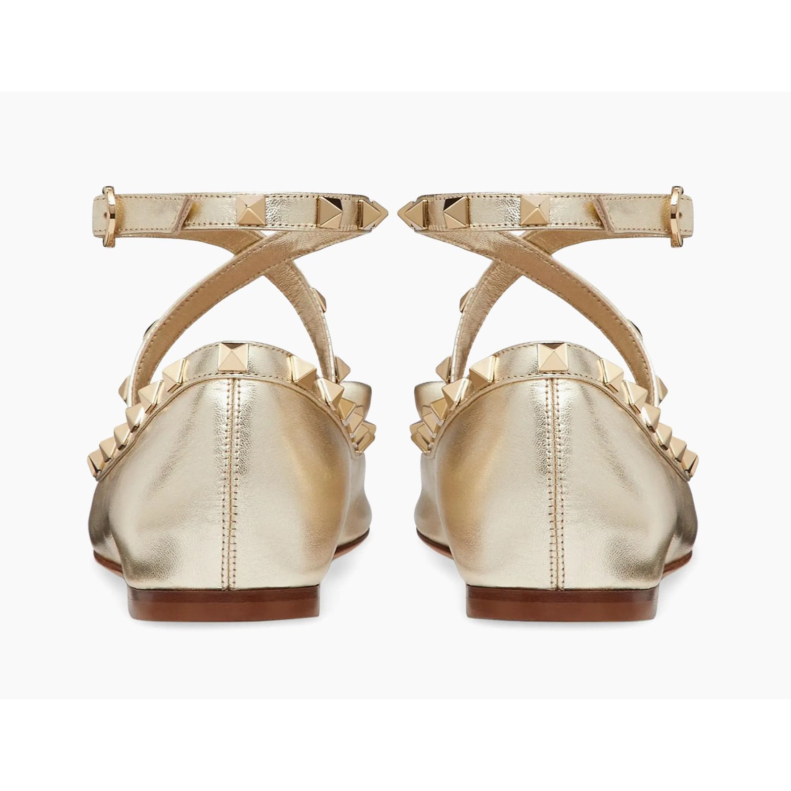 Valentino Valentino Rockstud Platino Gold Stud Ankle Strap Bow Ballet Size US 11 / IT 41 - 16 Thumbnail