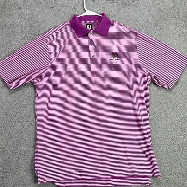 Footjoy FootJoy FJ Polo Shirt Mens Large Purple White Striped Polo Breathable Lightweight Stretch Golf Rugby Size US L / EU 52-54 / 3 - 2 Thumbnail