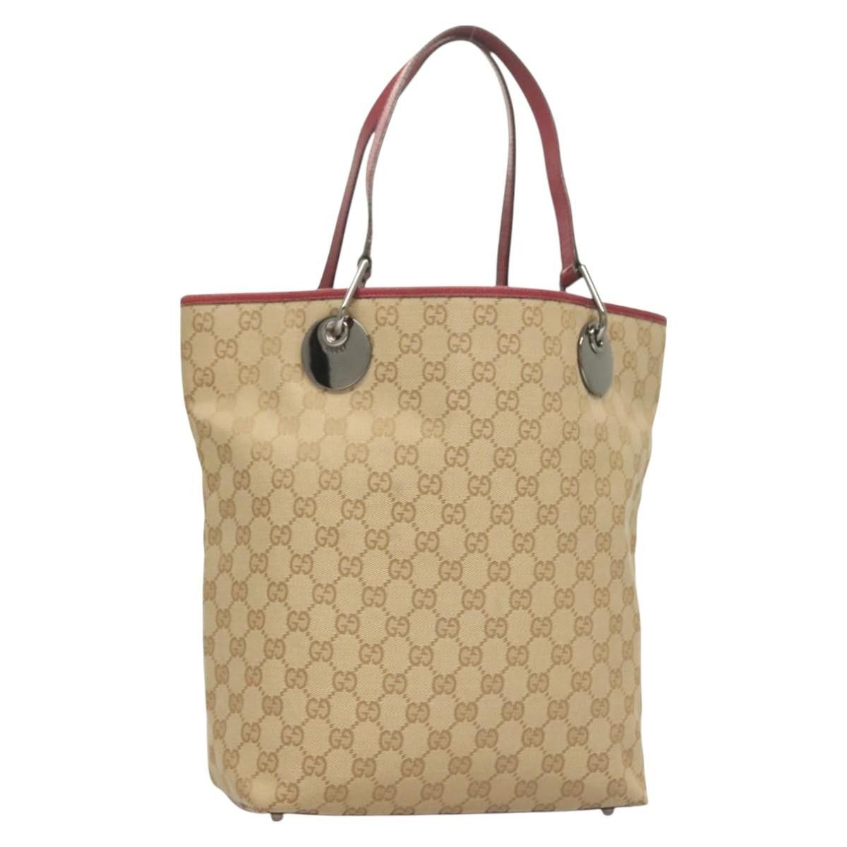 Gucci GUCCI GG Canvas Tote Bag Beige Silver Size ONE SIZE - 1 Thumbnail