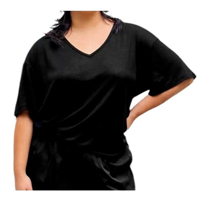 Cider Black V-Neck Oversize Short Sleeve Lightweight Casual Tee Size 3XL / US 20-22 - 1 Thumbnail
