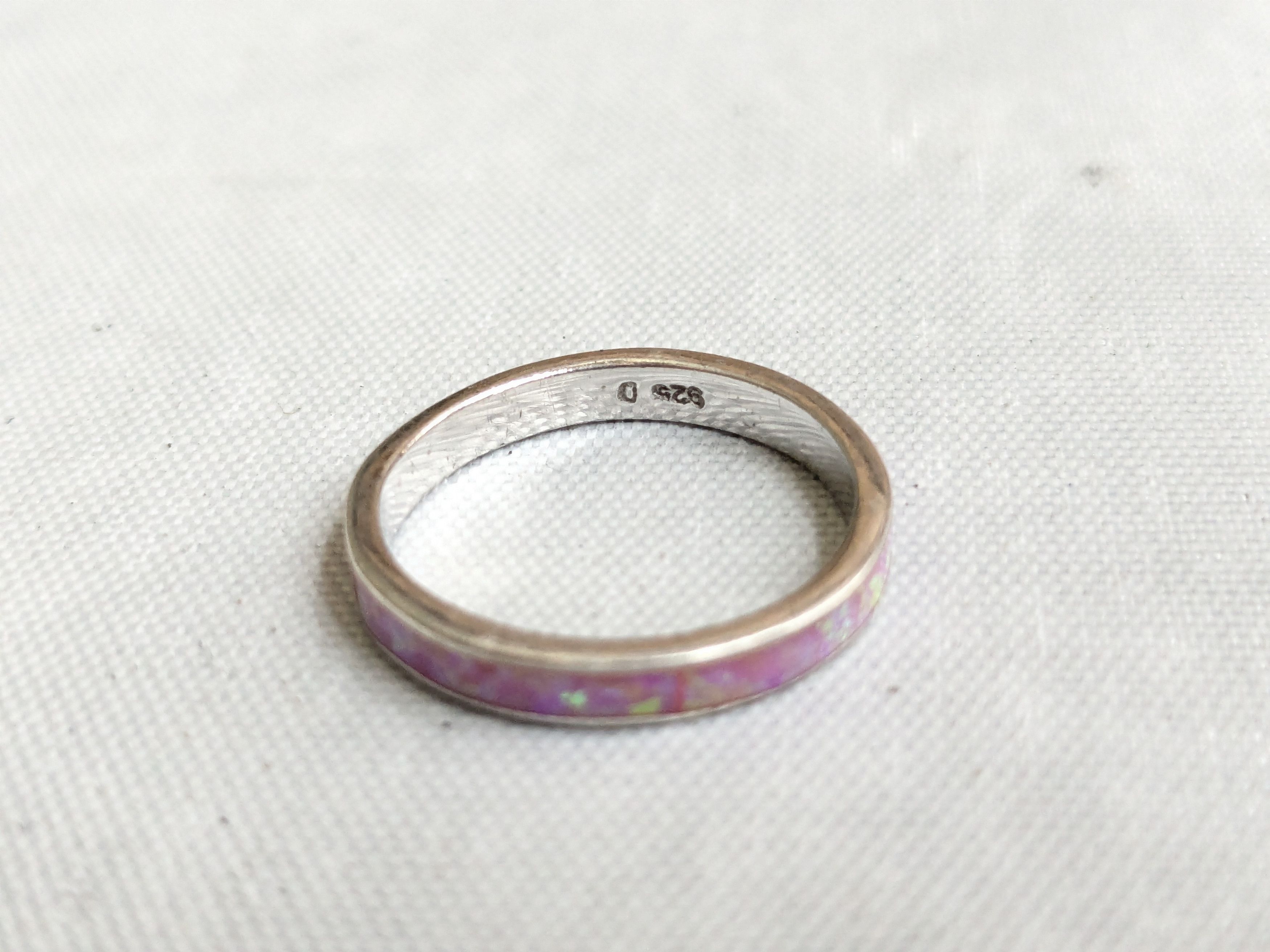 Jewelry Sterling Silver Ring Pink Lab Opal 6.75 Eternity Band Size ONE SIZE - 5 Thumbnail