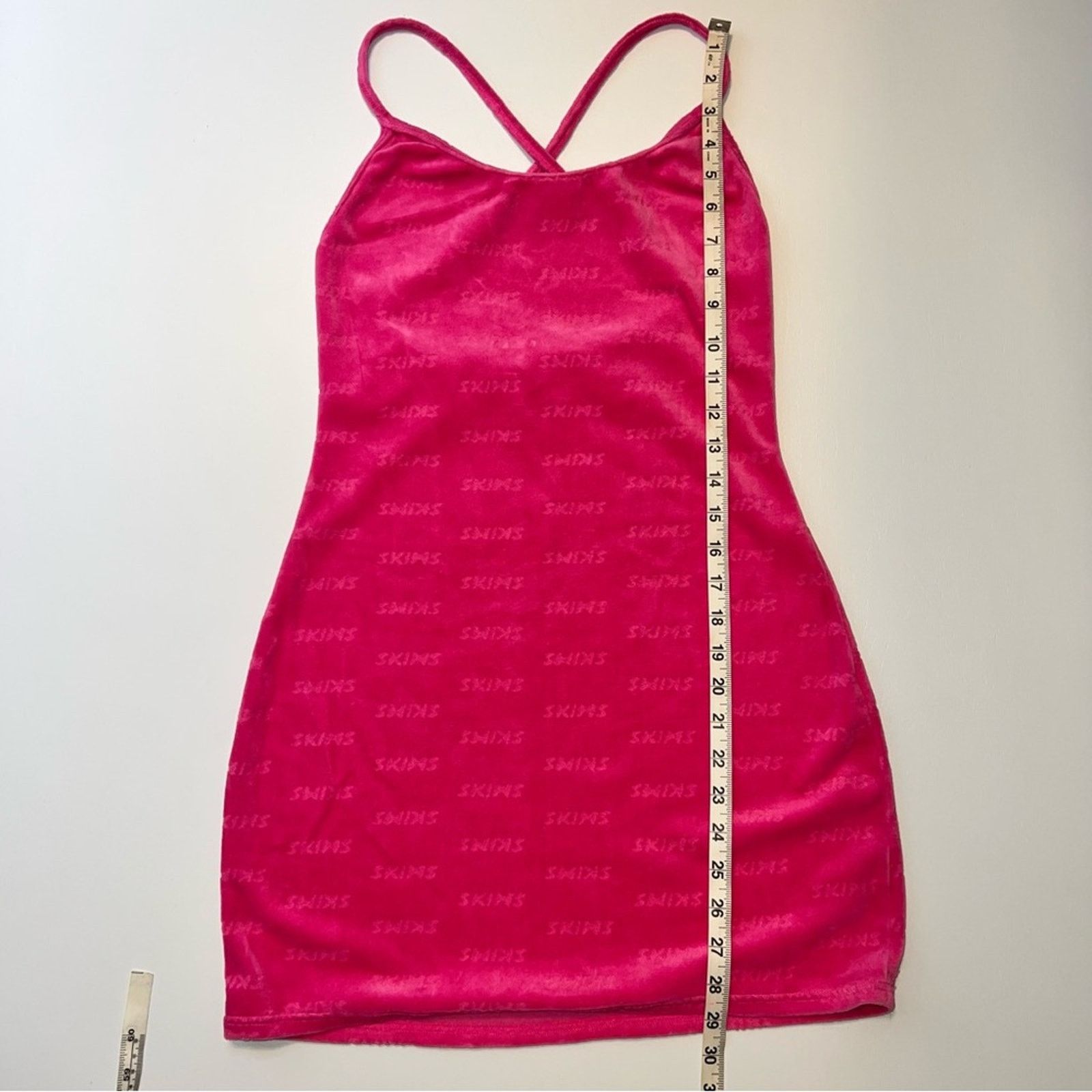 SKIMS KIM KARDASHIAN Hot Pink Velour Logo Mini Dress -  fathiaentertainmentshowbiz.com