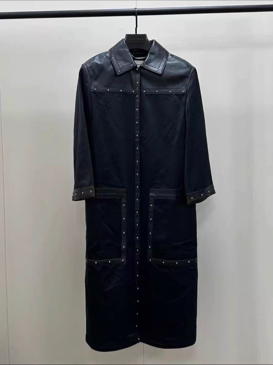 Hermes Hermes Runway Black Color-Blocked Riveted Long Coat Size XS / US 0-2 / IT 36-38 - 1 Thumbnail