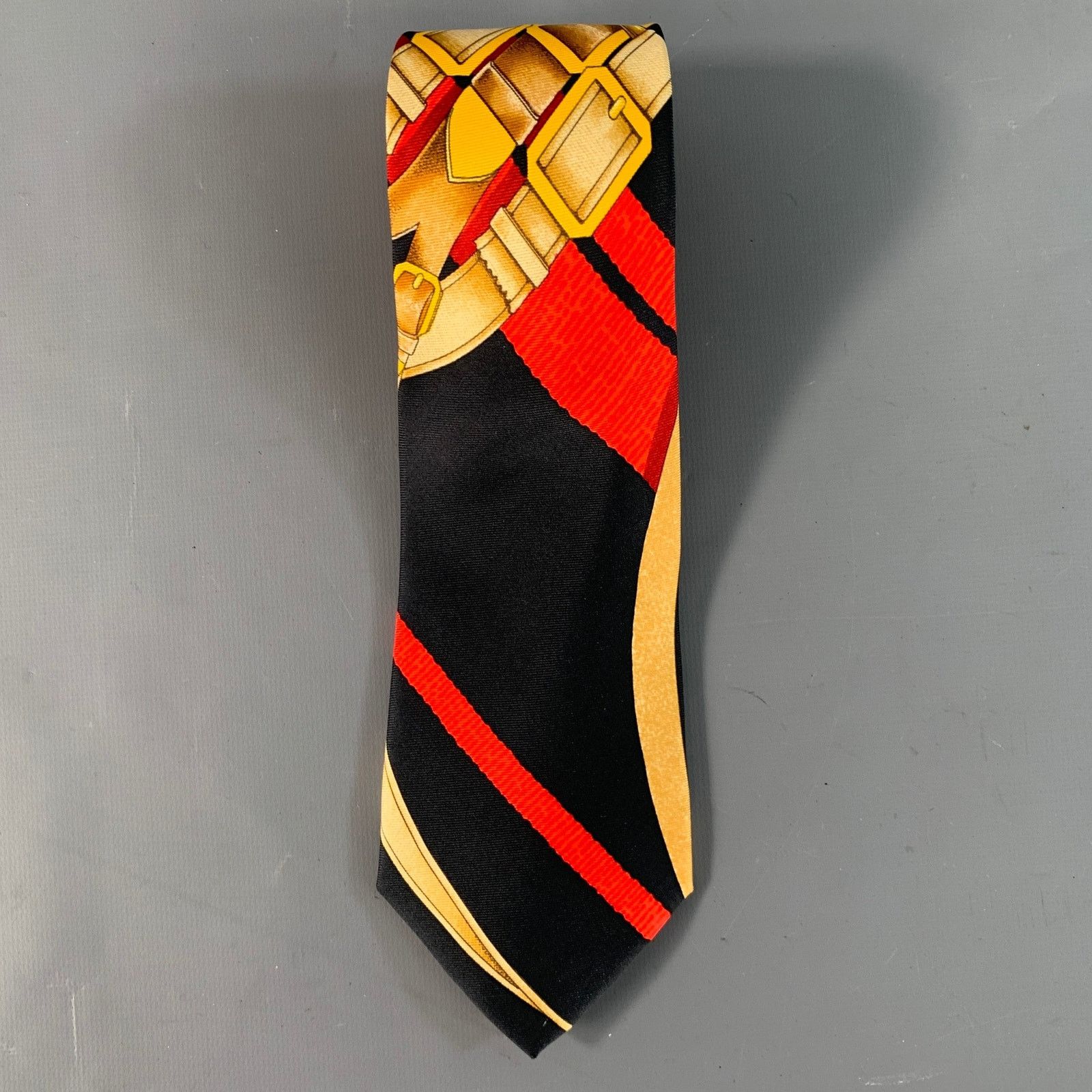 Hermes HERMES Black Red & Gold Equestrian Silk Tie Size ONE SIZE - 3 Thumbnail