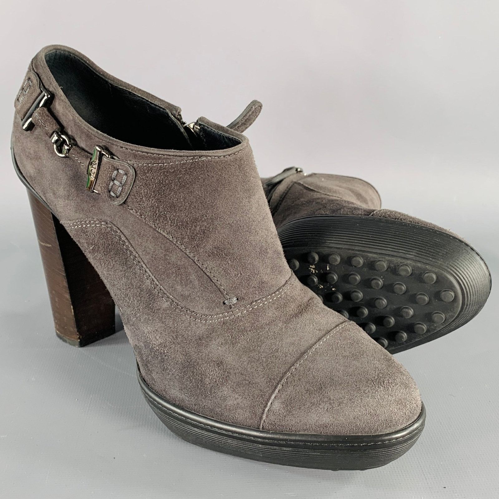 Tod's TOD'S Size 8.5 Grey Suede Platform Stacked Heel Ankle Boots Size US 8.5 / IT 38.5 - 5 Thumbnail