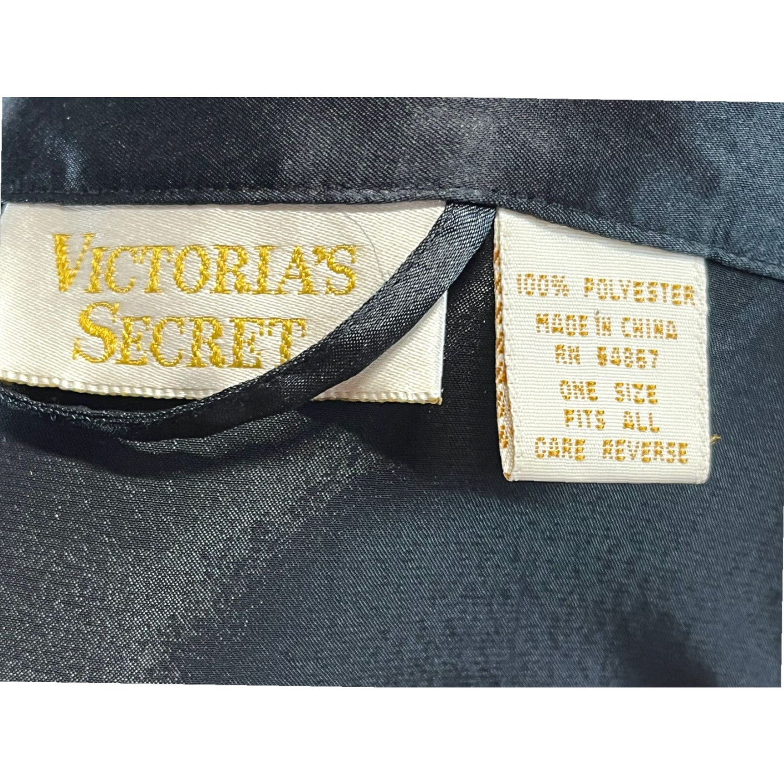 Victoria's Secret VINTAGE Victoria's Secret Satin Robe One Size Black Gold Label Belted Womens Size ONE SIZE - 6 Thumbnail