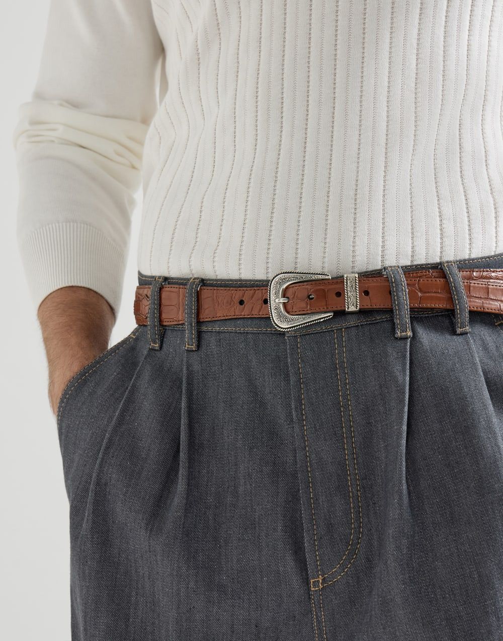 Brunello Cucinelli Brunello Cucinelli Croc Leather Sterling Silver Western Belt Size ONE SIZE - 3 Thumbnail