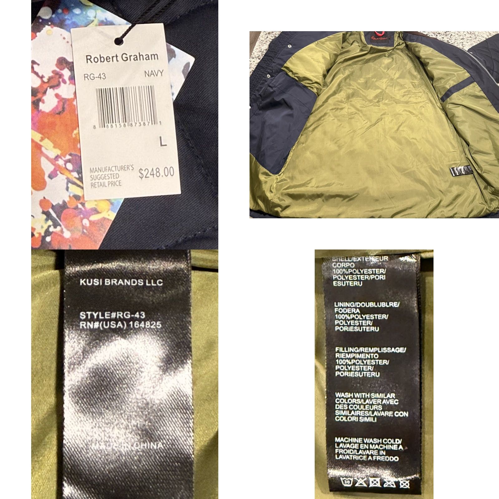 Robert Graham VINTAGE? No. Robert Graham Quilted Field Jacket Navy Blue L Water Repellent NWT Size US L / EU 52-54 / 3 - 8 Thumbnail