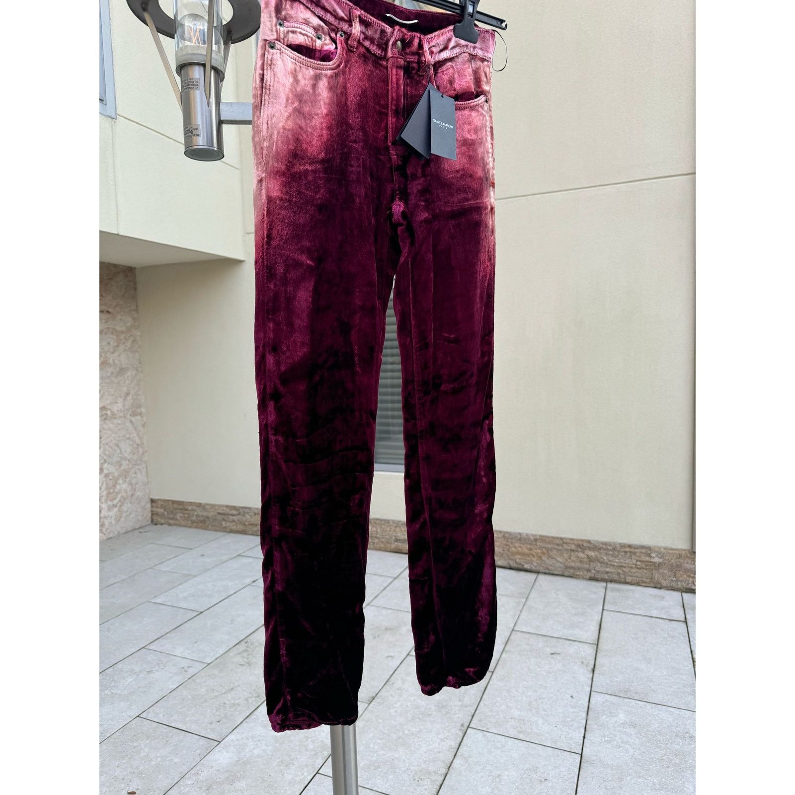 Saint Laurent Paris o1rshd1 Skinny 5 Pockets Velvet / Velour Pants in Burgundy Size US 33 - 5 Thumbnail
