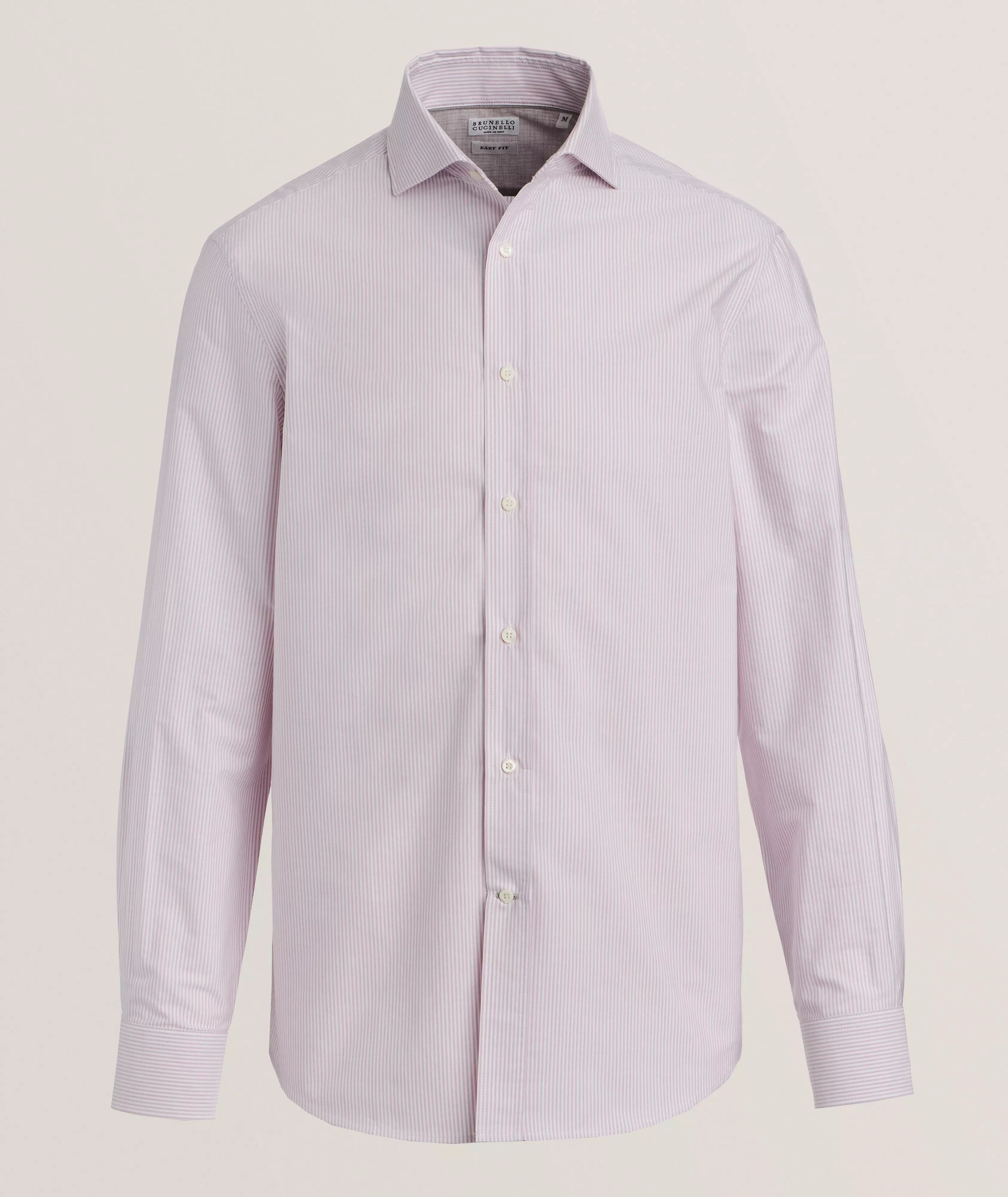 Brunello Cucinelli o1y0725 Striped Shirt in Mauve/White Size XXS / US 00 / IT 34 - 1 Thumbnail