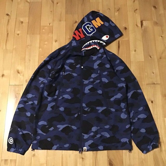 Bape BAPE Blue camo Nylon shark zip hoodie jacket a bathing ape Grailed