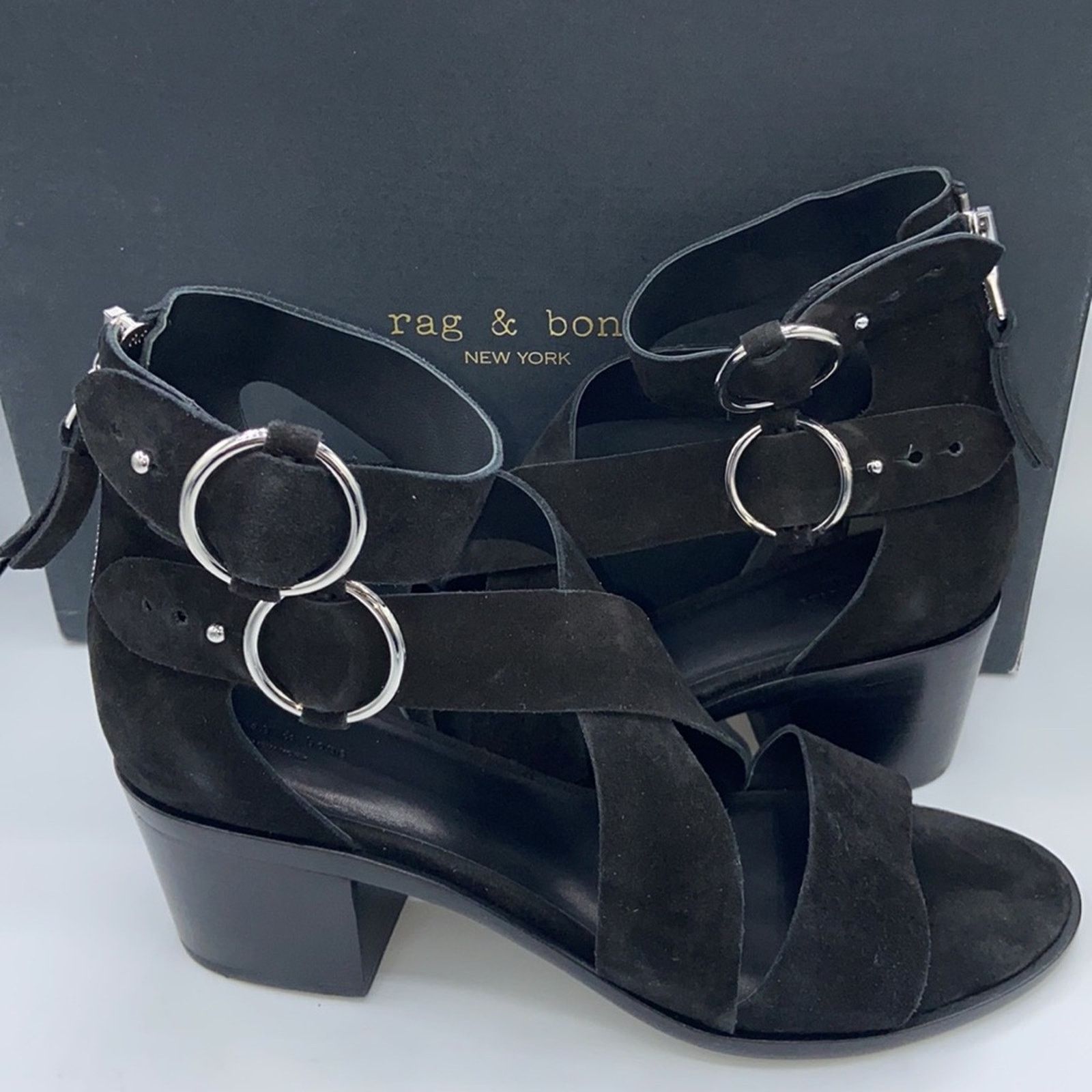 Rag & Bone NEW! rag & bone MARI Black Suede Block Heels Sandals 41/11 Size US 11 / IT 41 - 1 Thumbnail