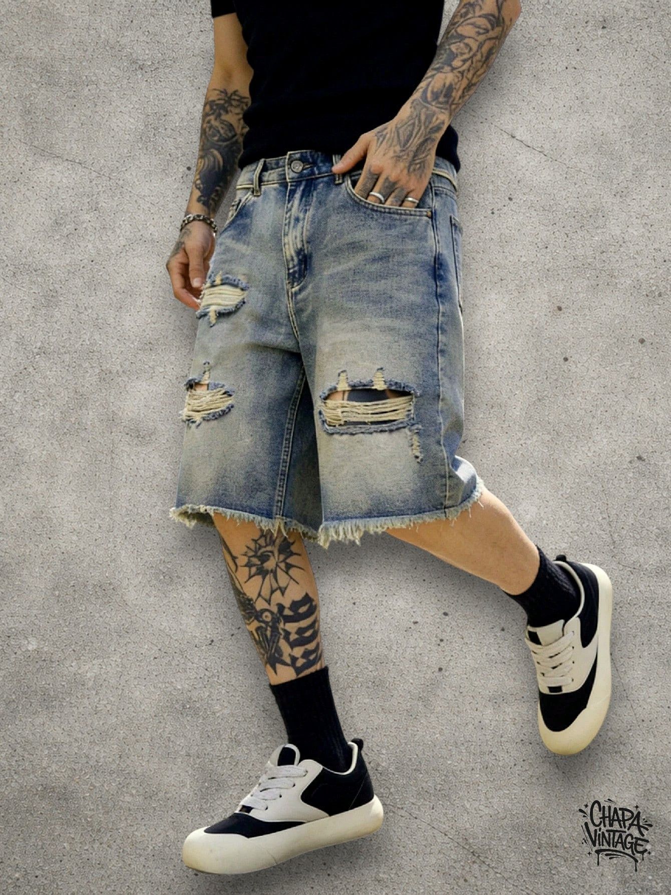 Japanese Brand Ripped washed denim shorts Size US 32 / EU 48 - 1 Thumbnail